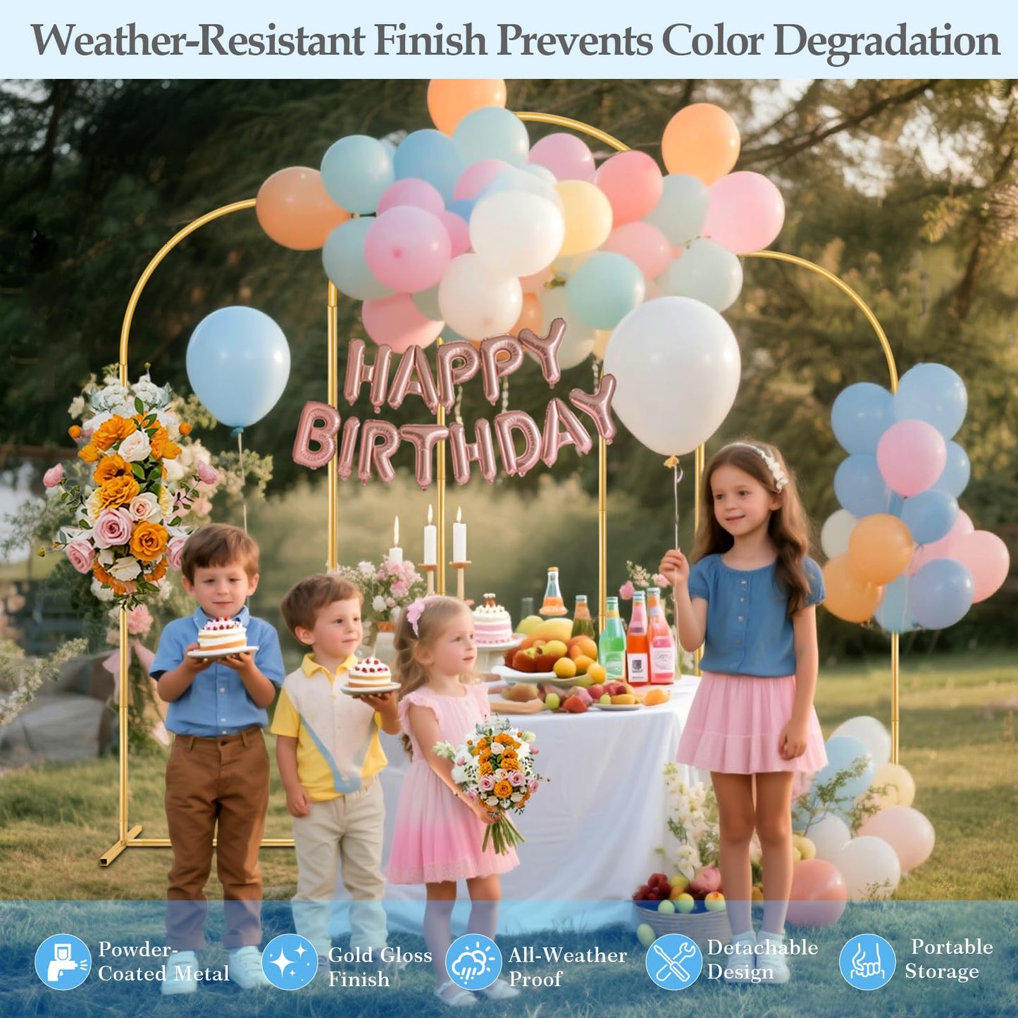 DEVISEFUN Balloon Arch Stand, 6FT,5FT,4FT Set of 3 Metal Gold Wedding Backdrop Arch Stand Kit with Base for Wedding Baby Shower Birthday Party Event Background Decoration Garden Floral Decor