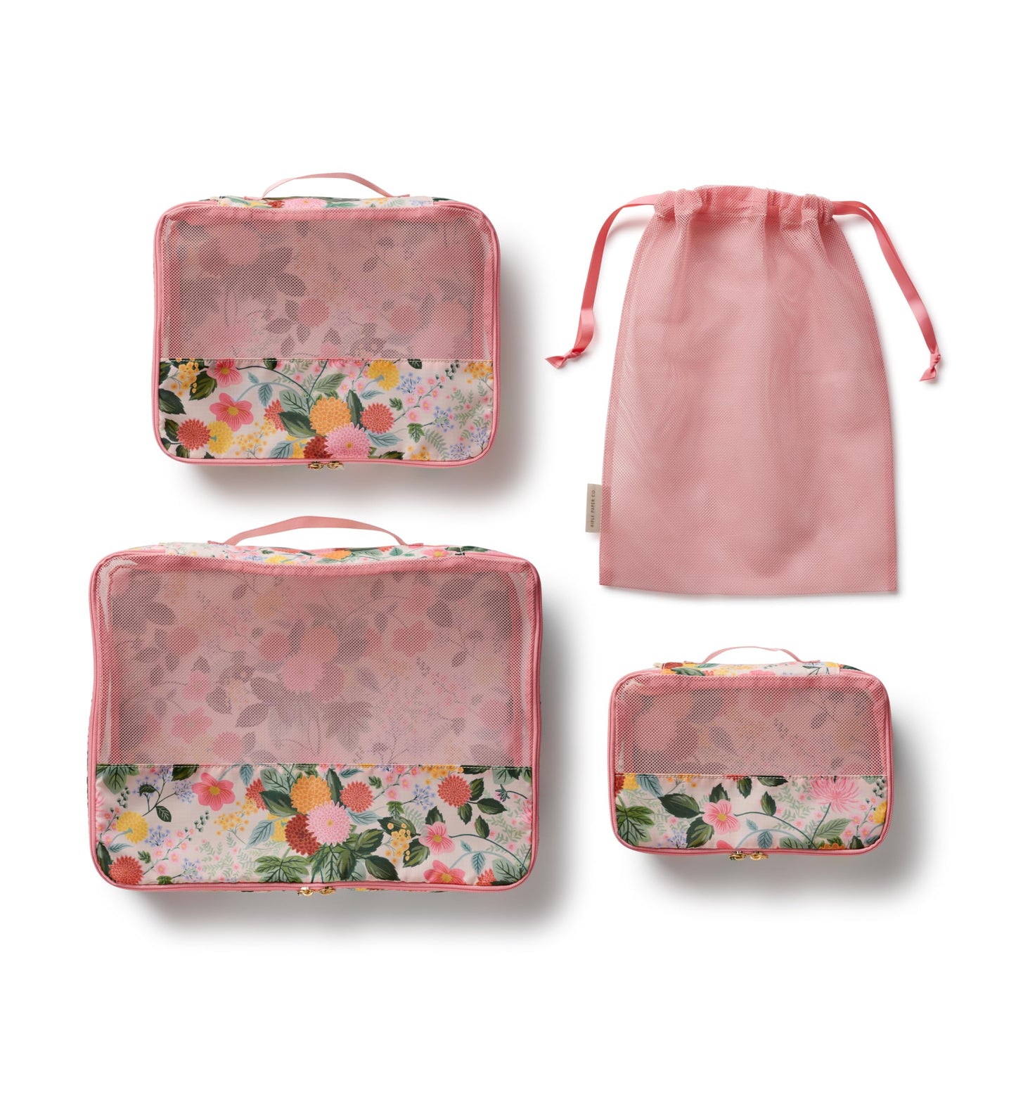RIFLE PAPER CO. Dahlia Floral Print Travel Packing Cubes Small, Medium, Large + Laundry Bag, Essential 4-Piece Luggage Organizer Set for Effortless Packing, Suitcase Storage & Stylish Vacation Travel