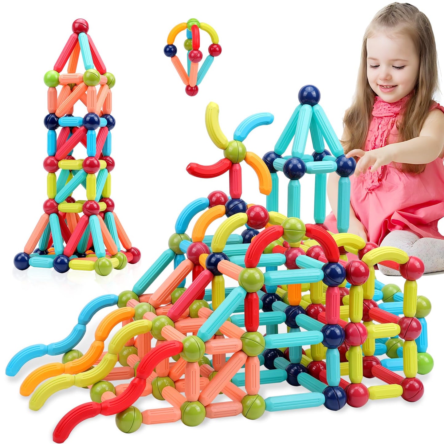 COUOMOXA Magnetic Building Blocks for Toddlers: STEM Educational Toys for 3 4 5+ Years Old Kids - Magnetic Stick Montessori Game for Family for Boys Girls 3-5