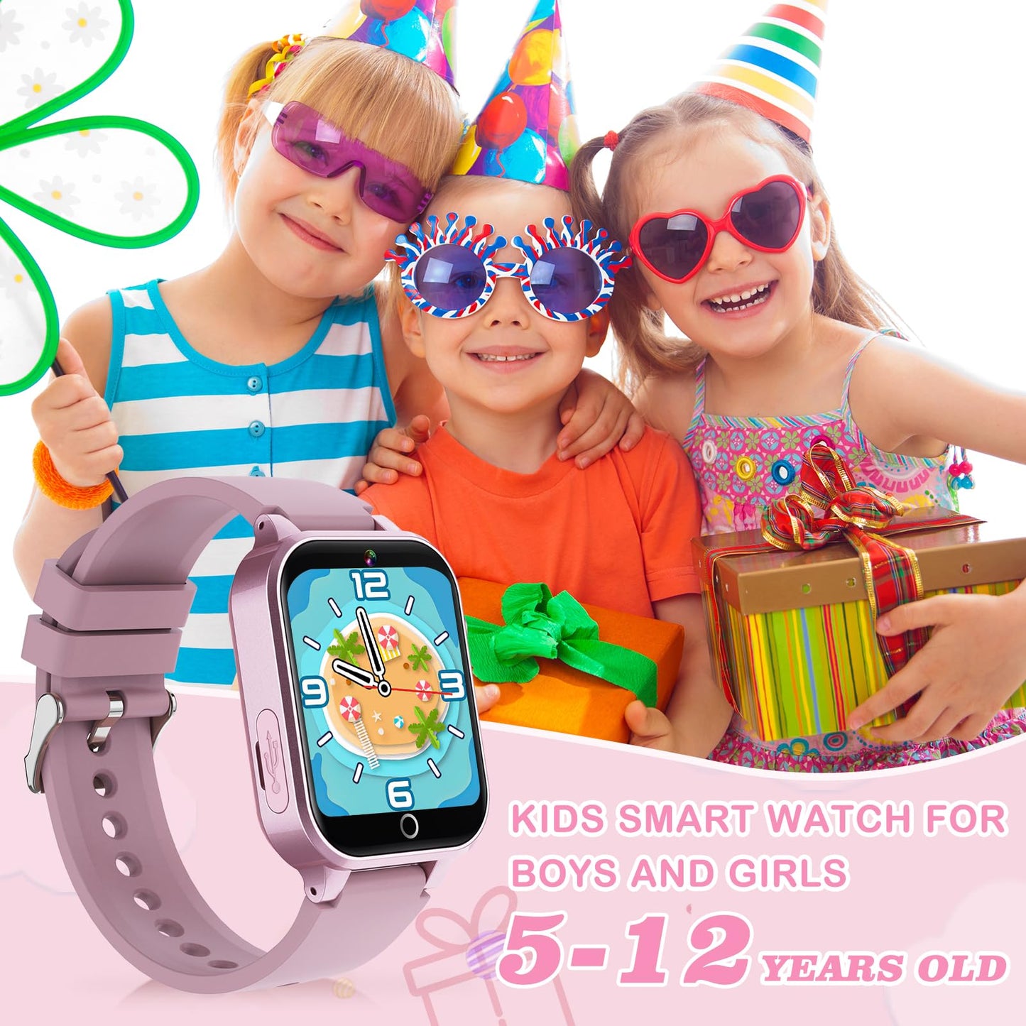 Bakoor Smart Watch with Games, Kids Watch Gift for Girls Age 5-12, 1.54'' HD Touch Screen Watches with Video Camera Music Player Pedometer, Toys Birthday for Boys Ages 4 5 6 7 8