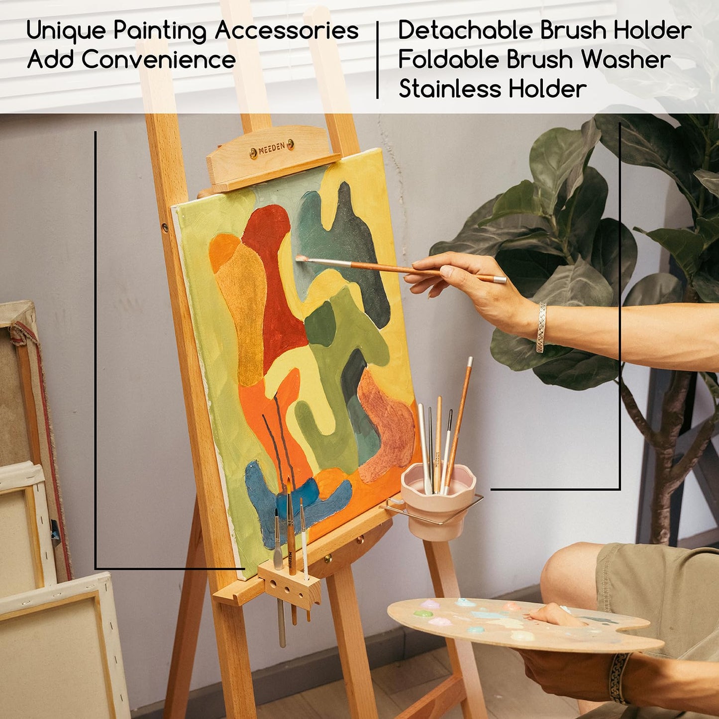 MEEDEN Easel Stand for Painting Canvas: Beechwood Lyre Easel Tripod Stand - Adjustable Art Paint Easel with Brush Holder, Washer & Metal Stand, Perfect Artist Easel for Painting, Display, Wedding Sign