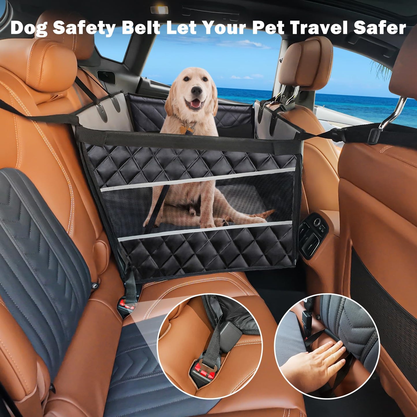 MIXJOY Dog Car Seat for Large Medium Dogs, Back Seat Extender for Pets, Waterproof Pet Carseat for Medium Sized Dog, Hammock for Pet, with Storage Pocket for Cars/SUV/Truck(L-28 * 22 * 20.5in)