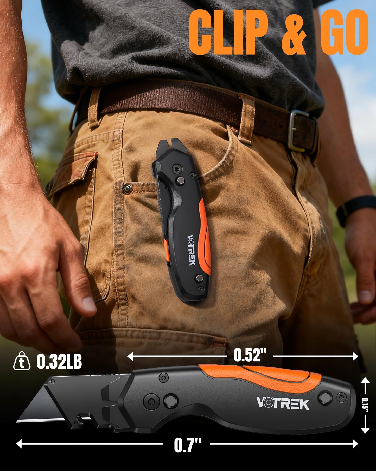 VOTREK 4-in-1 Multitool Folding Utility Knife Box Cutter, Pocket Knives with Belt Clip, Quick-Change Razor Knife with Blade Storage, Navajas para Trabajo,Fathers Day Dad Gifts, Extra 10 SK5 Blades