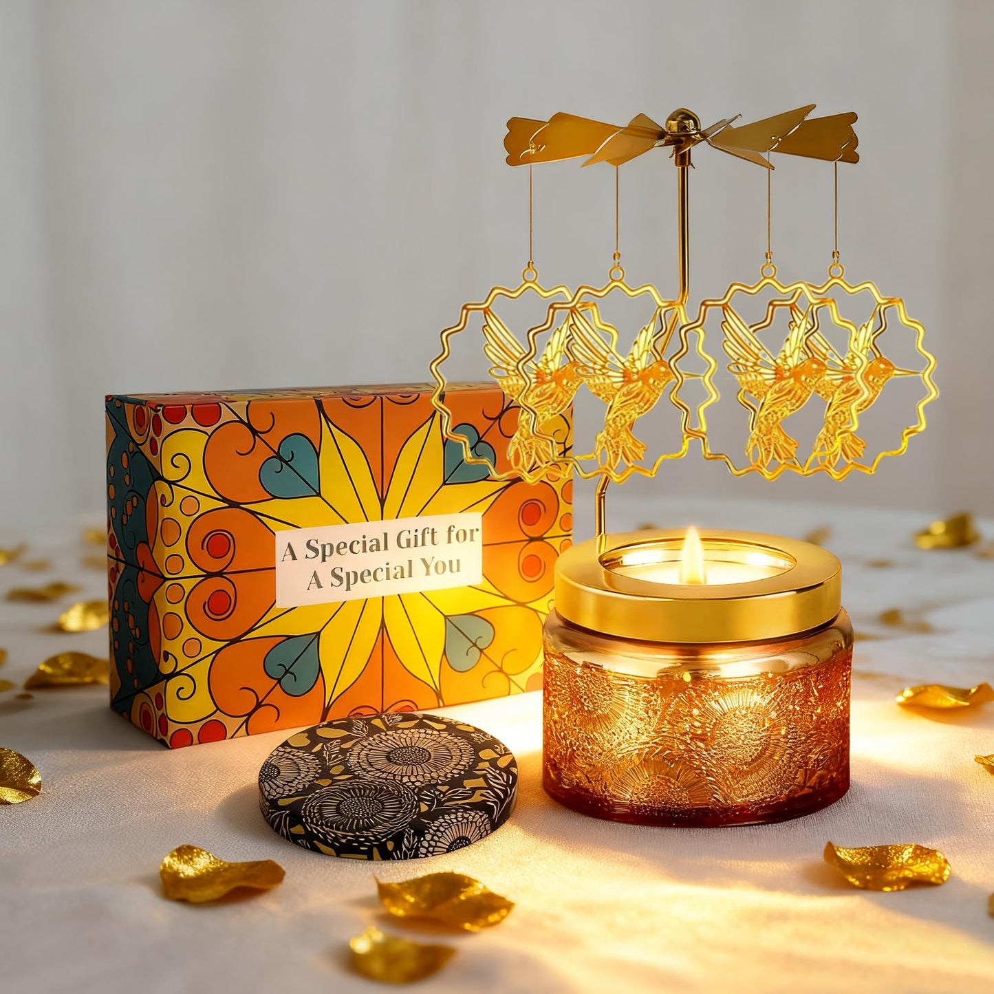 Candle Gifts for Women, Mom, Wife, Girlfriend, Sister, Her, Female Friends, Gifts for Women Birthday Unique, Mothers Day Gift, Anniversary Rotating Candles Gift for Woman (Hummingbird)