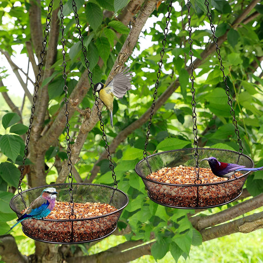 2 Pack Hanging Bird Feeder, Bird Feeder for Garden Yard Outside Hanging Feeder Tray - Metal Mesh Platform Feeders for Outside Outdoors for Attracting Birds