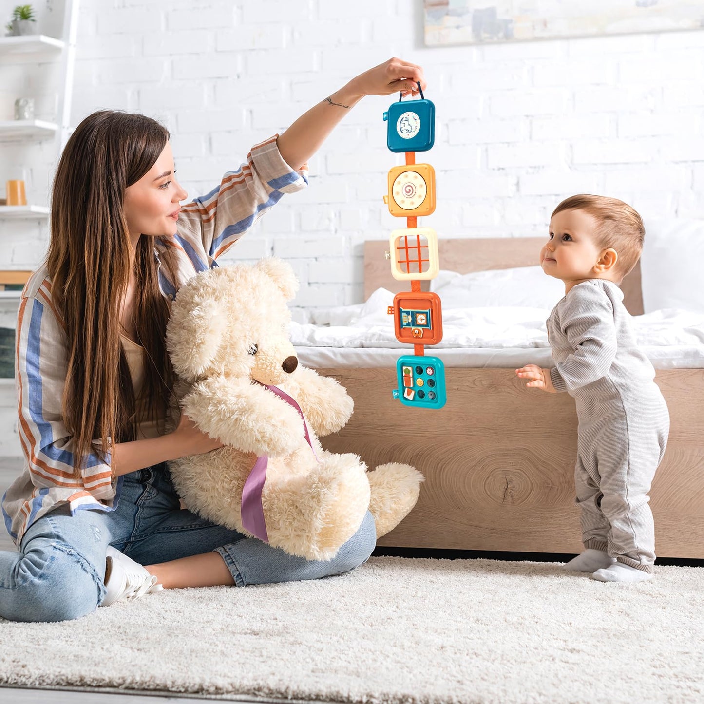 edusense Montessori Busy Board for Toddlers 1-3, Ultra-Light Travel Toys for Airplane & Car, BPA-Free, No Batteries, Easy-Clean Sensory Board, Fine Motor Skills Gift for 1 2 3 Year Old Boys Girls