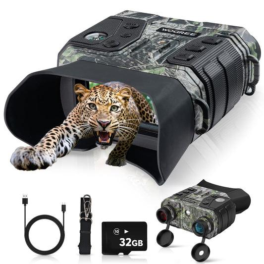 WOGREE Night Vision Goggles, 4K Night Vision Binoculars for Adults, 36MP, 1300FT Range,8X Digital Zoom, 5000mAh Battery, Flashlight & Compass, Infrared Vision, 32GB Card, for Camping & Security