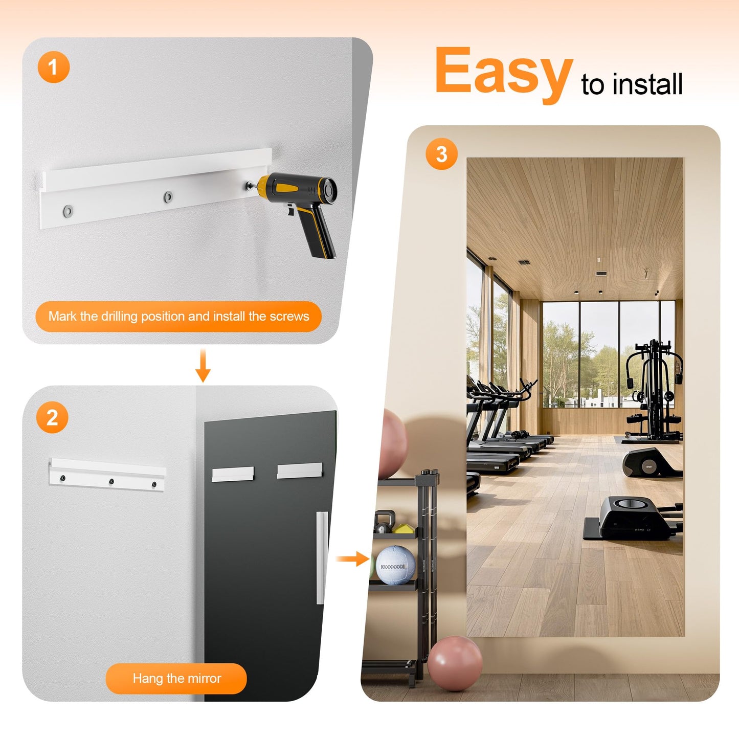 Hasipu Home Gym Workout Mirror 94" L x 39" W-1pcs Large Full Length Mounted Full Body Frameless Mirror for Workout, Yoga, Garage, Bedroom, Dance
