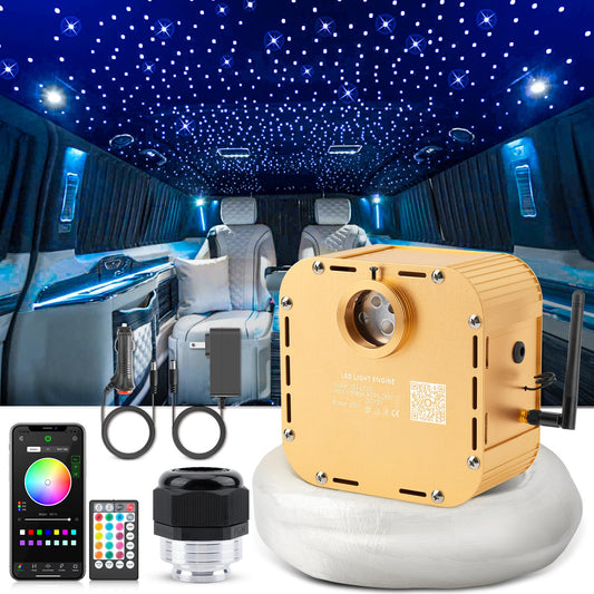 SUNKENET 32W Twinkle Starlight Headliner Kit, 800pcs of (0.03+0.04+0.06in)*13.1ft LED Fiber Optic Lights Kit, Star Ceiling Light+10 Crystals+Adapter+Cigarette Lighter for Car Roof/Home with Music Mode