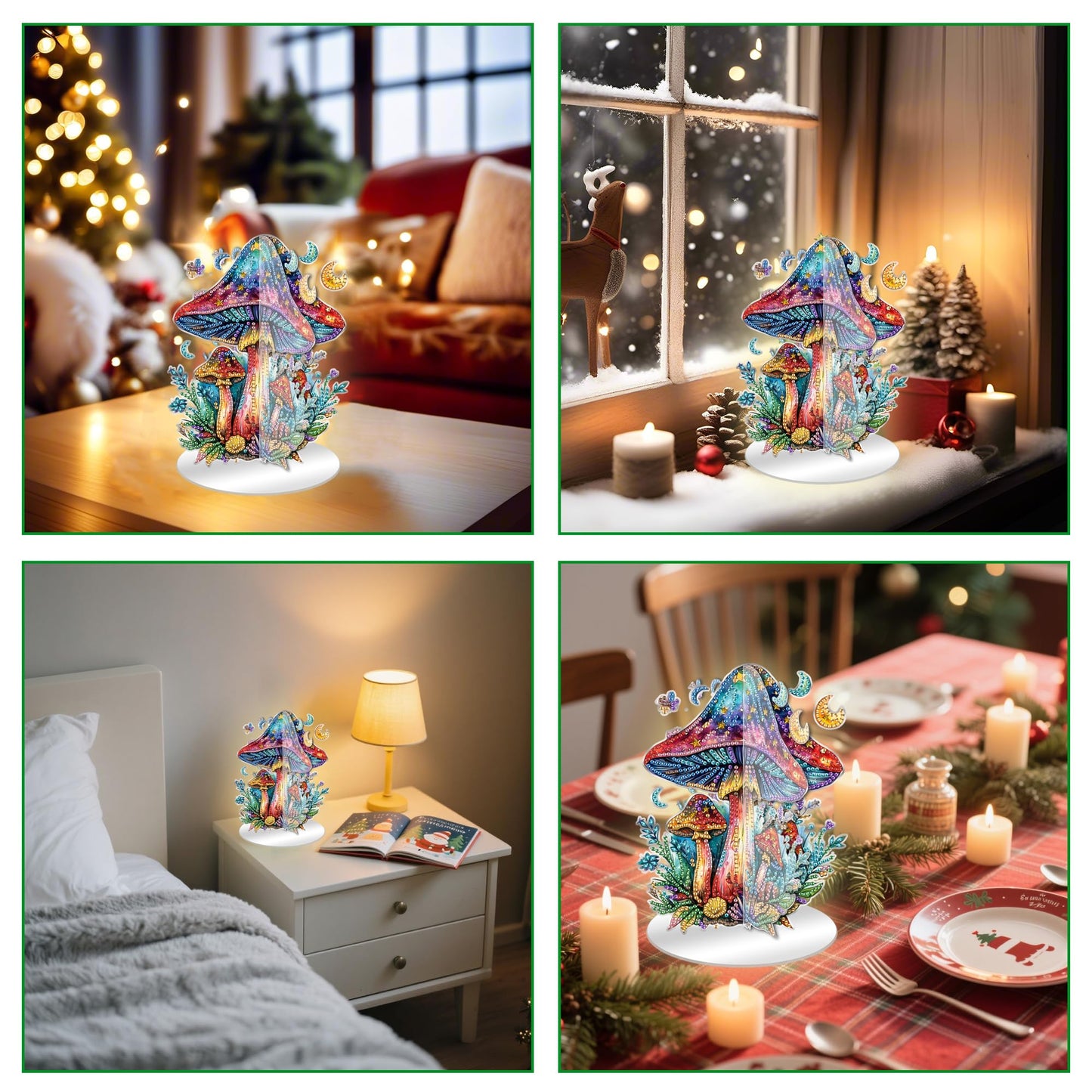 Ginfonr Tabletop Diamond Art Painting Kit, Double Sided Special Shaped Rhinestone Desk Placement Ornament, Mushroom Acrylic Easy-Assemble Home Stand Up 5D Gem Painting Craft Kit, Gift