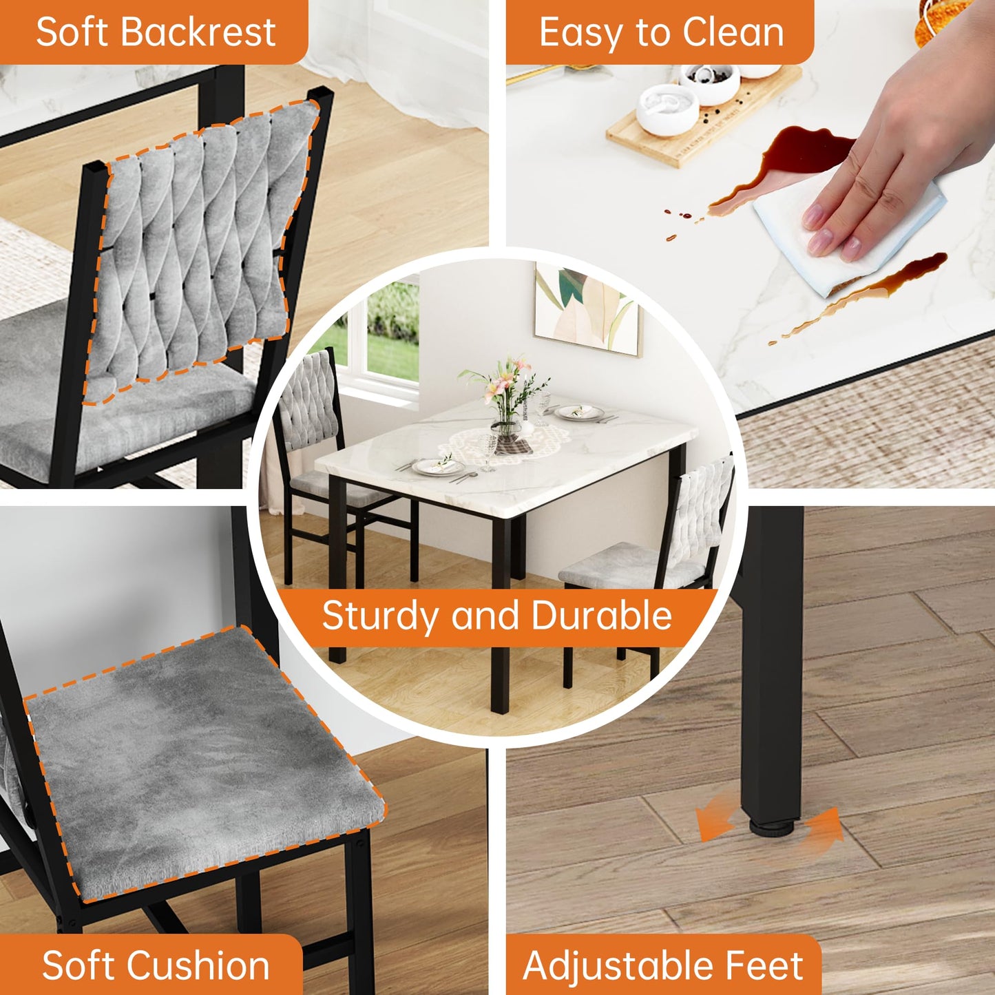 AWQM 3 Piece Dining Table Set for 2, Small Kitchen Dining Table with Upholstered Chairs, Compact Dining Table Set for Small Spaces, Space for Dining Room, Living Room, Apartment (White+Gray)