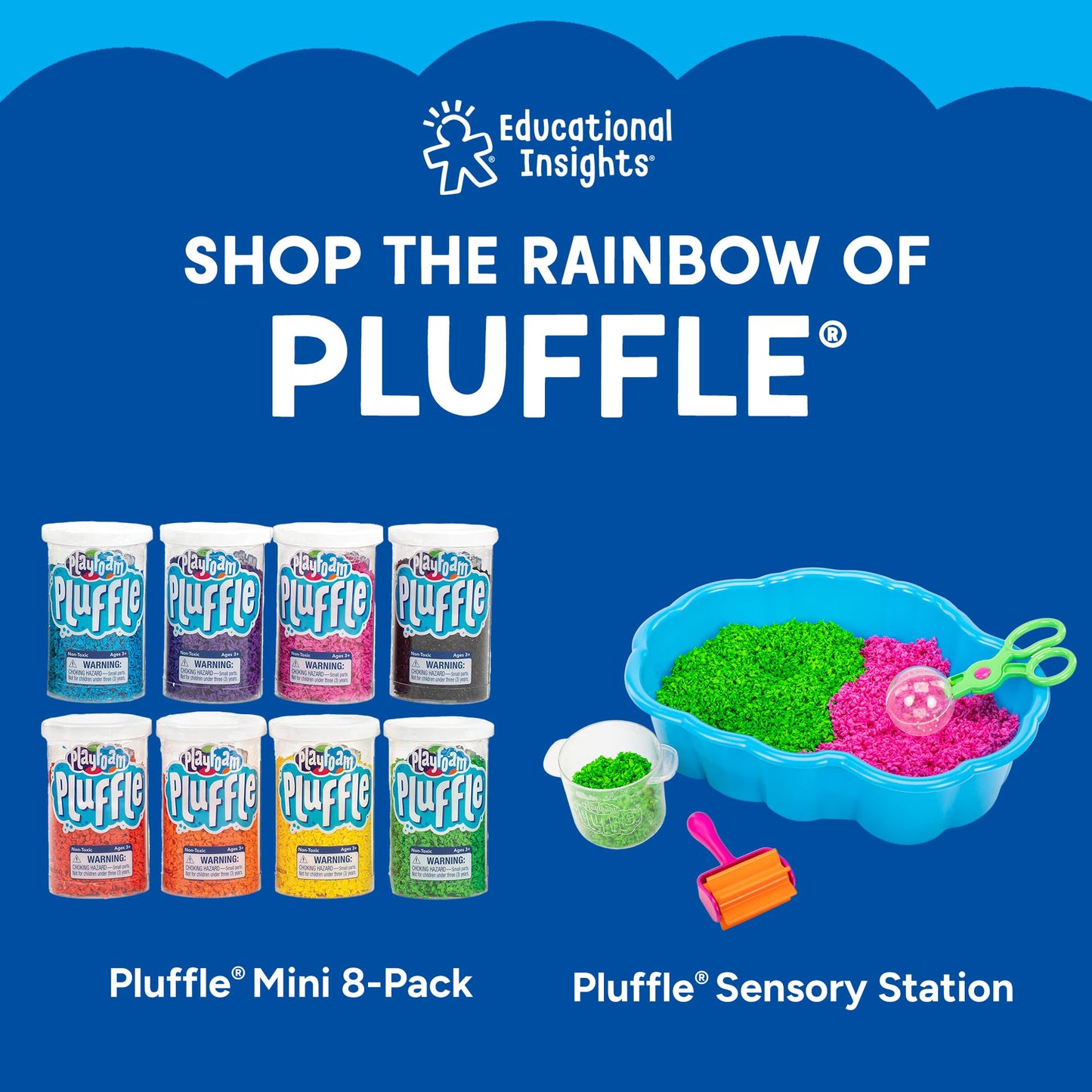 Educational Insights Pluffle(R) Sand 2-Pack - Sensory Bin Foam Set, No Mess Alternative to Sand Toys & Slime for Toddlers at Home or in the Classroom, Fun Sensory Table Filler, Gift for Kids Ages 3+