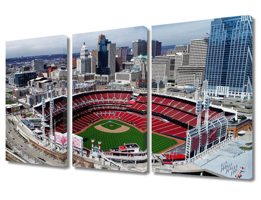 3 Panel Great American Ball Park Baseball Stadium Canvas Wall Art Cincinnati America Baseball Stadium Sports Posters and Prints Bathroom Decor Wall Art House Decor Framed Ready to Hang (36"Wx24"H)