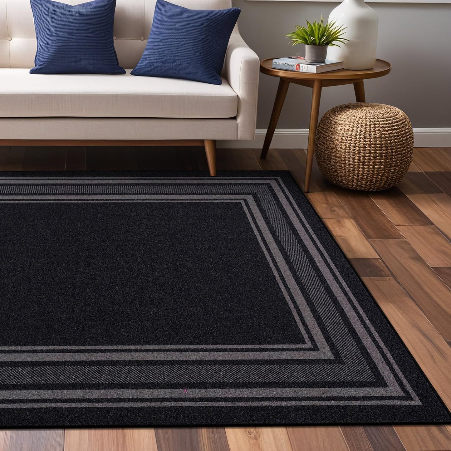 Luul Home Modern Bordered Non Slip Indoor Rugs for Living Room 3x5 Area Rugs for Kitchen, Rug for Bedroom, and Hallway, Stain Resistant Easy Cleaning Non Shedding Black 3 x 5