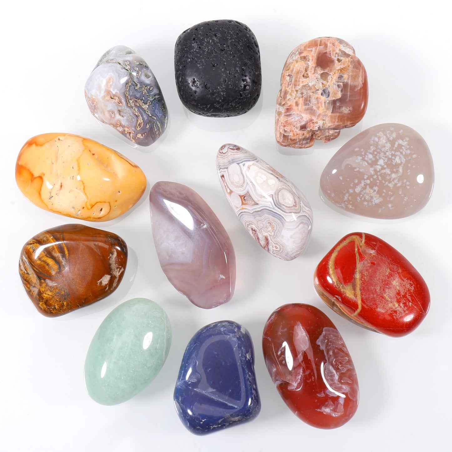 Huiguli 12 Pcs Crystals and Healing Stones Set, Natural Polished Gemstones Collection, Tumbled Healing Crystals for Reiki, Yoga, Chakra Meditation and Positive Energy (1.2-2 Inch)