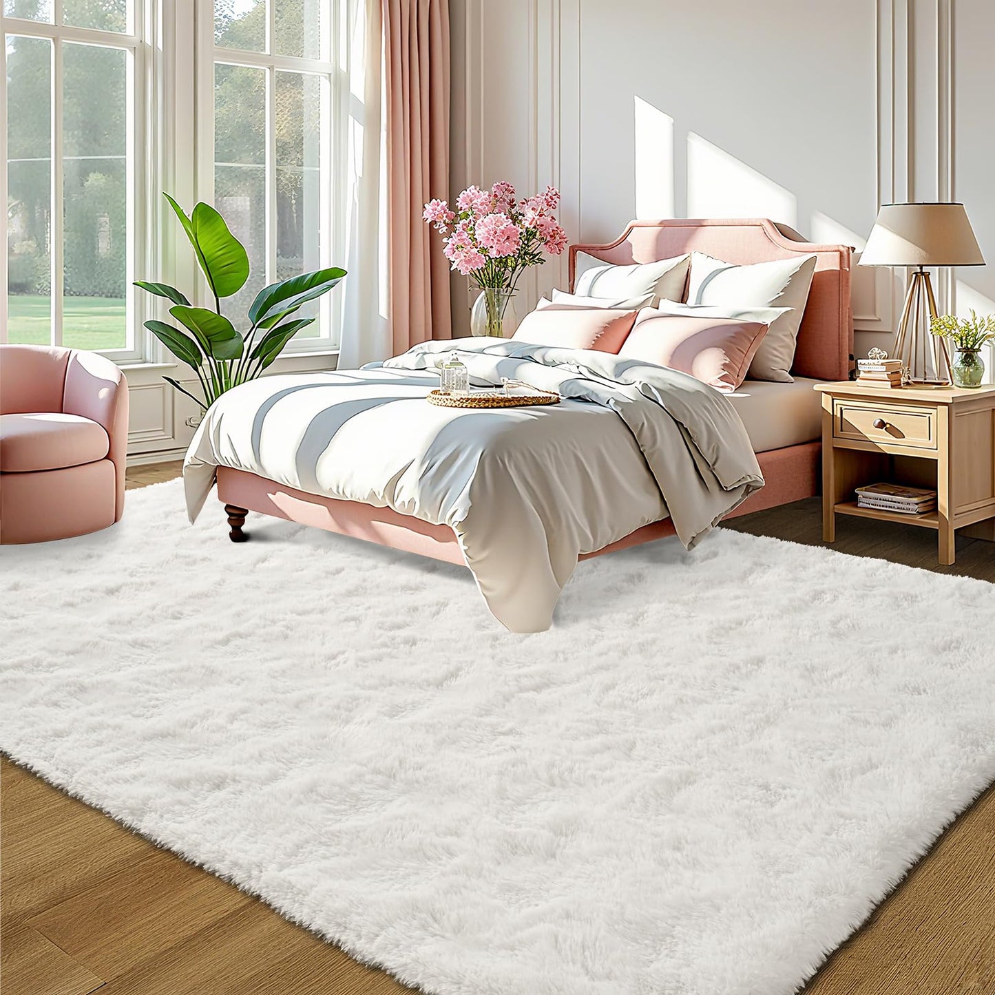 LOCHAS Ultra Soft Indoor Modern Area Rugs Fluffy Living Room Carpets for Children Bedroom Home Decor Nursery Rug 9x12 Feet, Cream