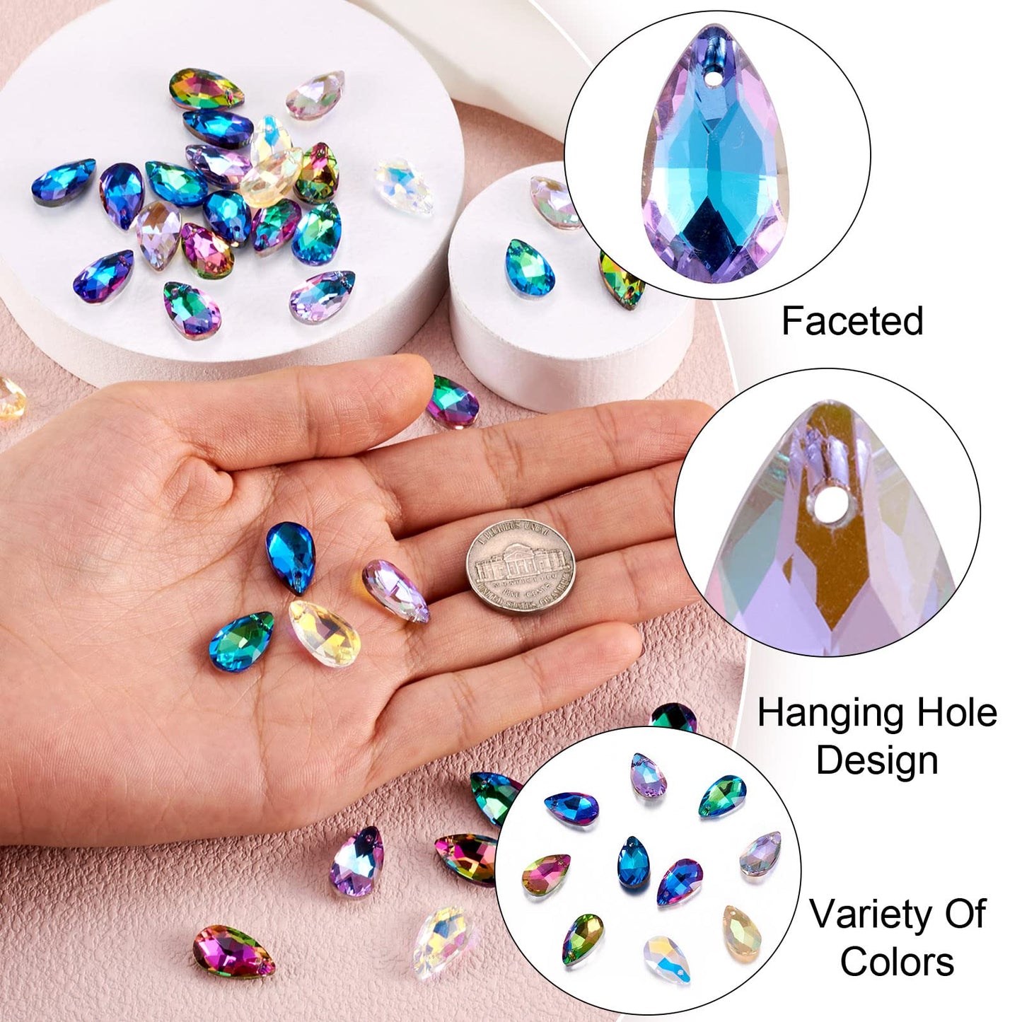 PH PandaHall Pandhall 100Pcs Crystal Teardrop Glass Beads Faceted Teardrop Beads Tear Drop Hanging Pendants for Women Necklace Bracelet Earring Jewelry Making
