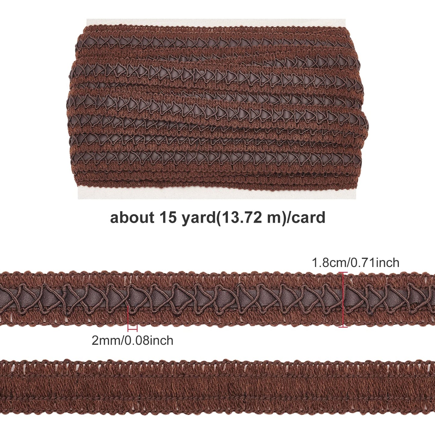 BENECREAT 15 Yard Faux Leather Braid Trims with Curve Lace, Coconut Brown Centipede Lace Ribbon for Home Decor DIY Sewing Craft, 3/4 Inch(18mm) Wide