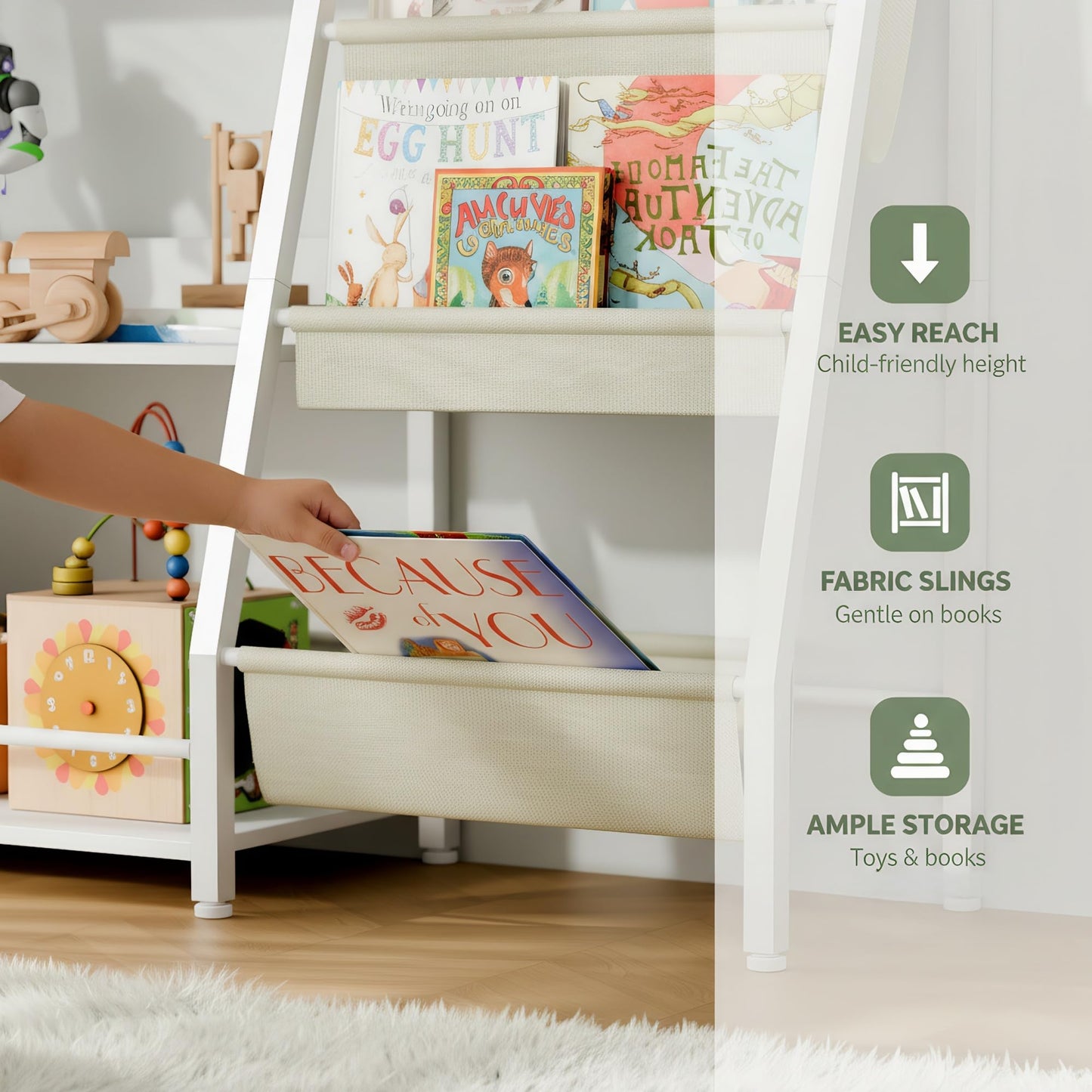 Trygoal 3-Tier Bookshelf, Multi-Layer Open Storage Rack, Toy and Book Storage Rack with Deep Pockets, Bookshelf Organizer Display Furniture for Bedroom, Playroom, Nursery and Classroom, White