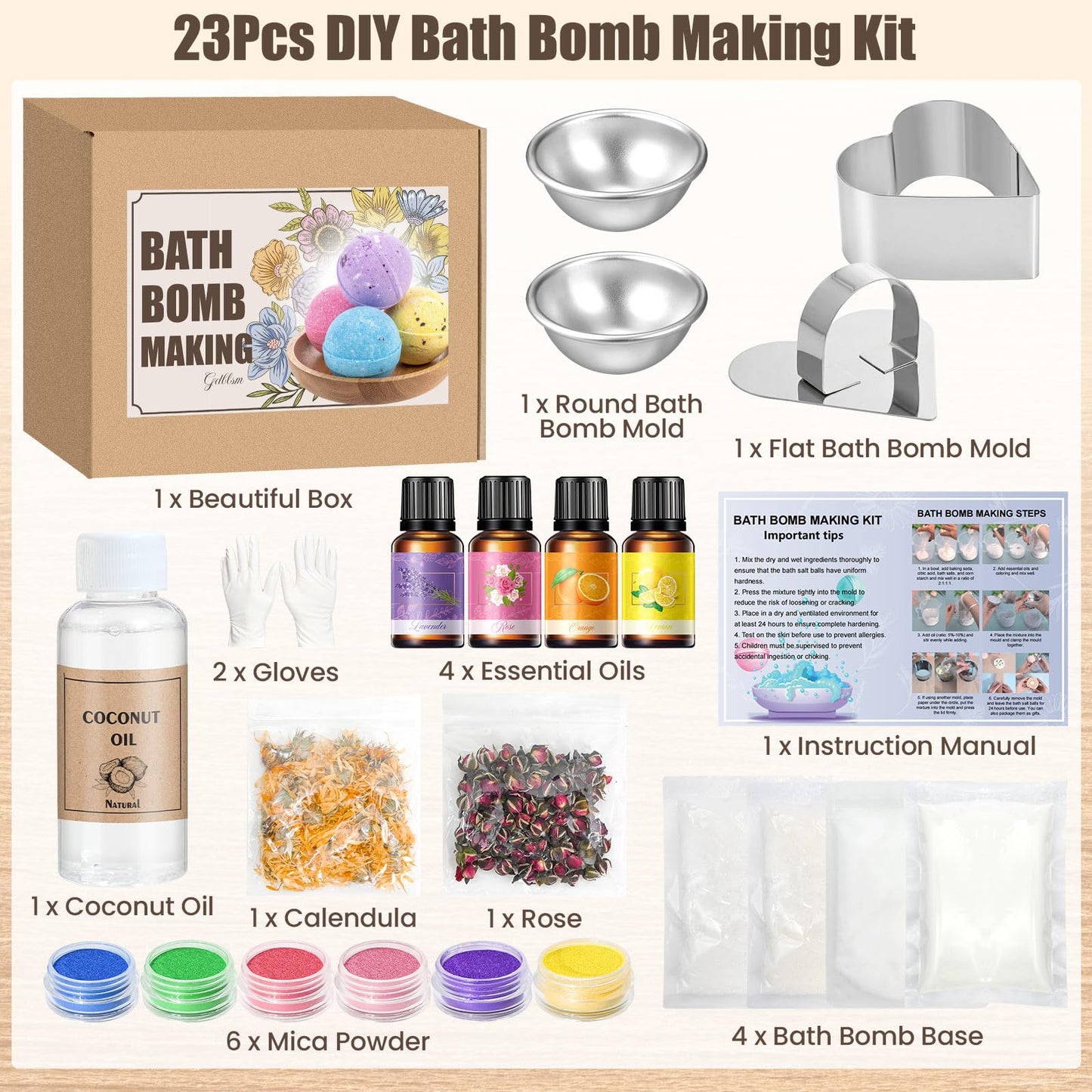 Gdblsm Bath Bomb Making Kit- DIY Bath Bomb Mold Set for Women, Make Your Own Shower Bombs with Shower Steamer Press Molds, Bath & Bathing Making Supplies Spa Craft Kits Gifts for Aldult Women