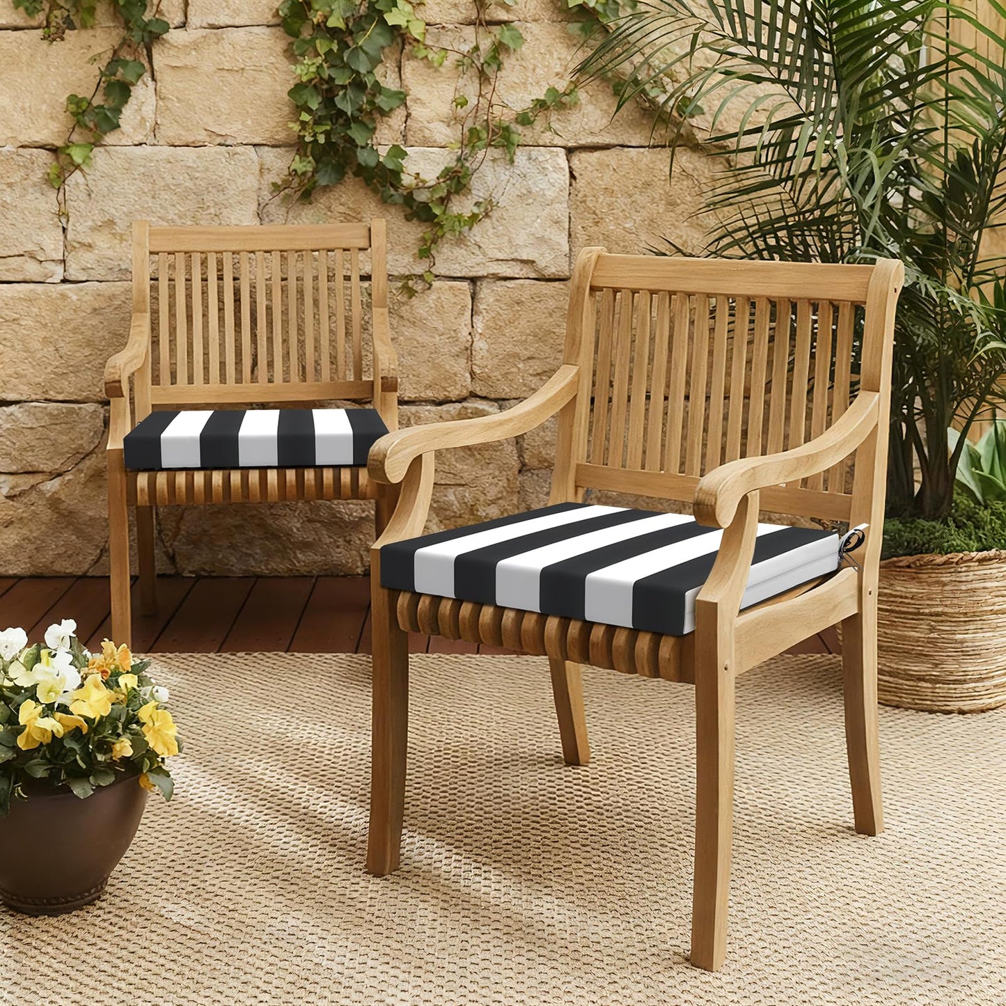 LVTXIII Outdoor Seat Cushions Set of 4 Square Corner Chair Cushions with Ties, Patio Chair Pads for Home Office and Patio Garden Furniture Decoration 19"x19"x2", Cabana Black