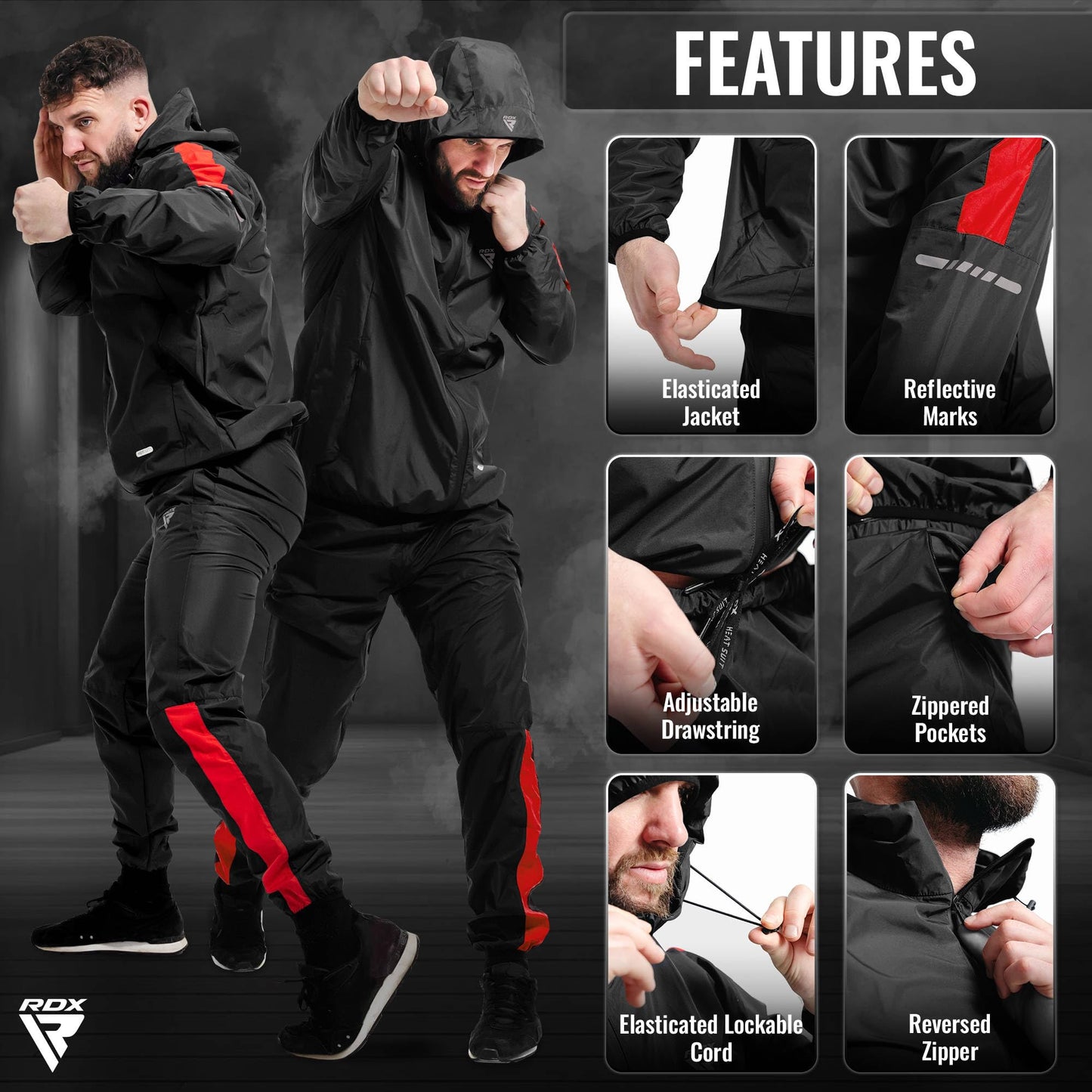 RDX Sauna Suit Weight Loss, REACH OEKO TEX 100 CERTIFIED, Sweat Jacket with Hood, Body Slimming Fitness Workout Men Women