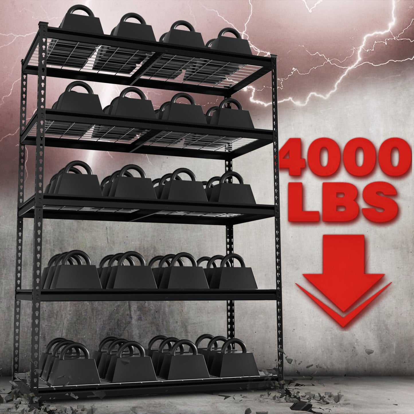 WORKPRO 4000 lbs 5-Tier Metal Shelving Unit, 72”H x 48”W x 24”D, Heavy Duty Adjustable Storage Rack, for Garage, Basement, Warehouse, Workshop