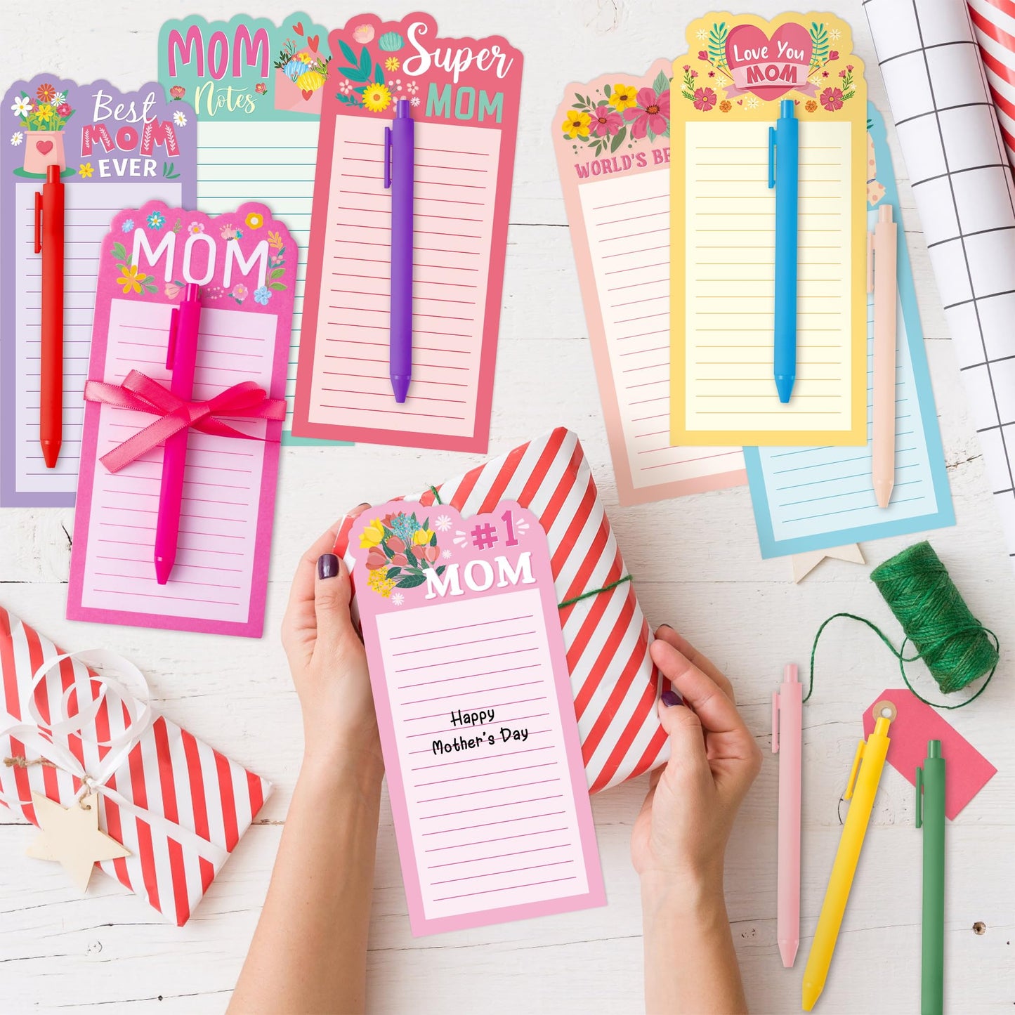 ANGOLIO Mother's Day Notepads With Pen - 8 Sets Happy Mother's Day Sticky Notes Gifts for Mom Self-Adhesive Sticky Notepads Writing Memo Pads for Mom Ladies Women School Office Birthday Gifts Supplies