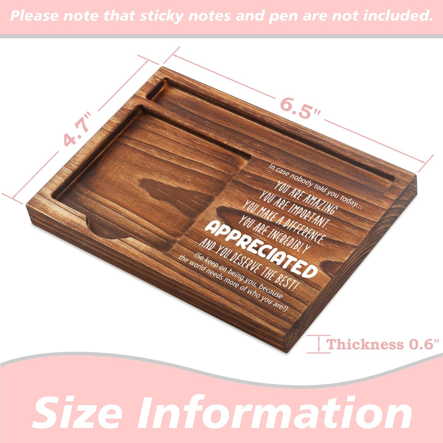 Appreciated Sticky Note Holder Wooden Notepad & Pen Holder 6.5" x 4.7" Sticky Note Pad Holder Dispenser for Desk Affirmations Work Appreciation Gifts Thank You Gifts, NPA246