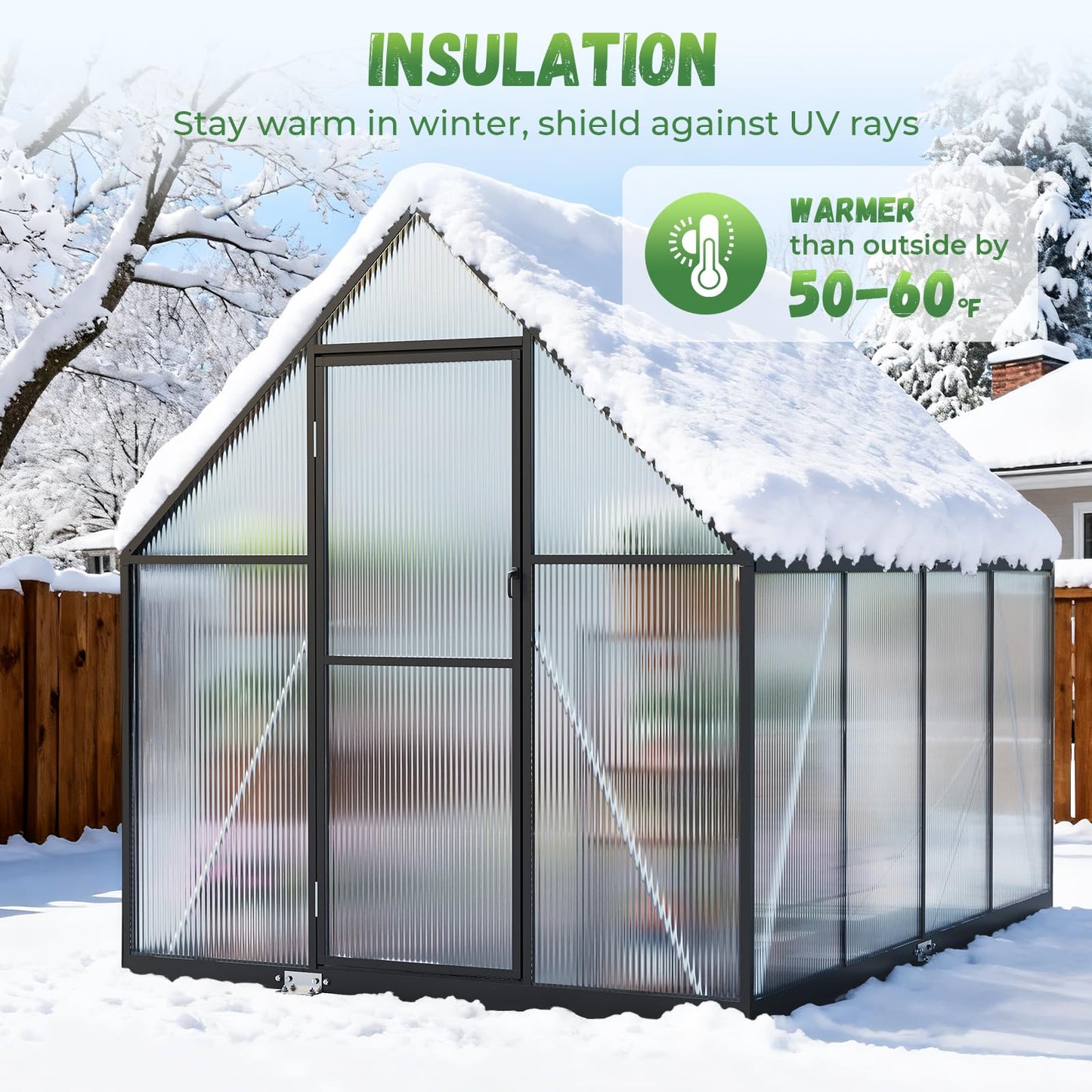 Jocoevol 6x8FT Greenhouse for Outdoors, Galvanized Steel Frame Winter Green House w/Adjustable Roof Vent, Lockable Door Handle &DrainageSystem, Walk-in Greenhouses for Outside Garden Backyard