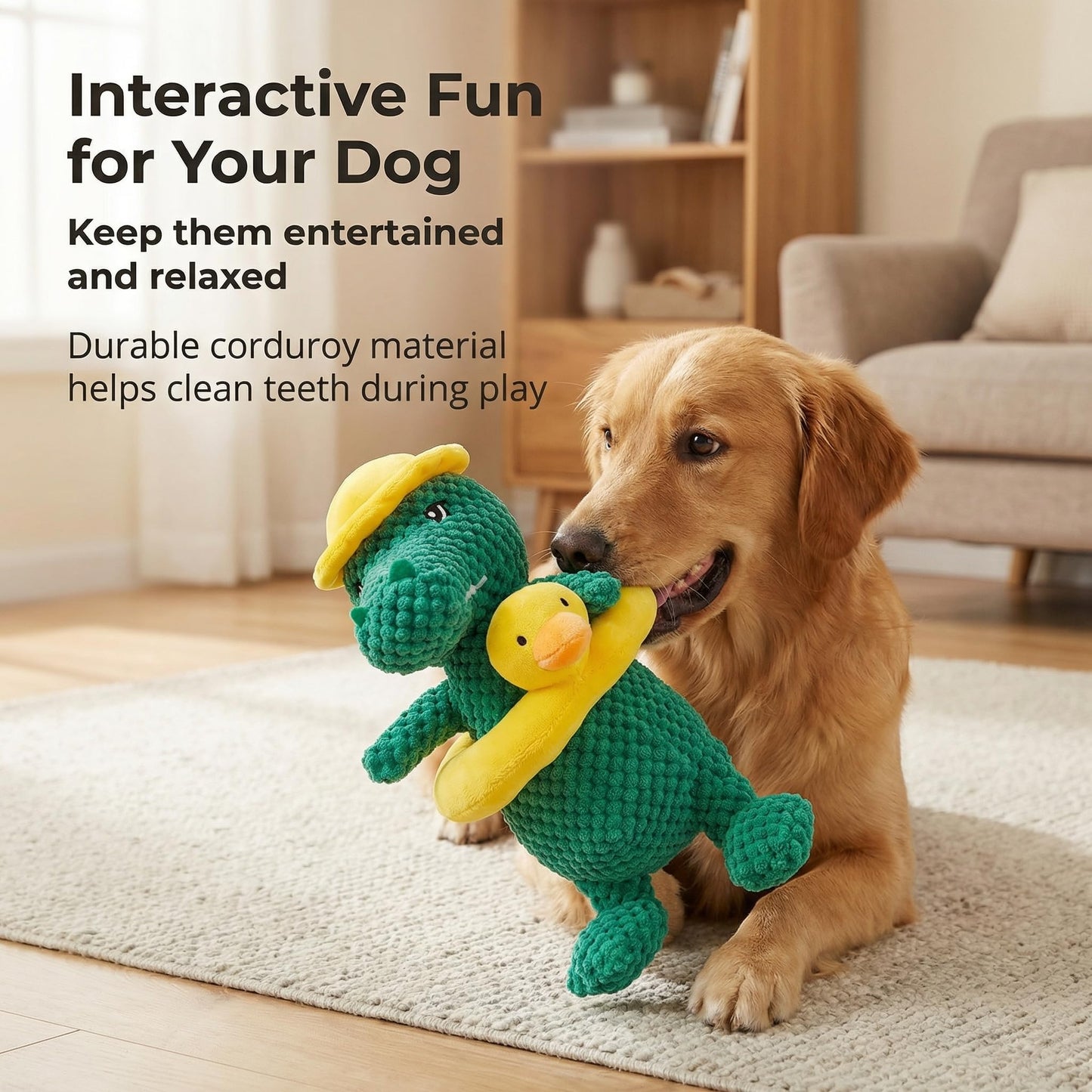 Edlike Squeaky Dinosaur Dog Toy - Multifunctional 2 in 1 Funny Plush Stuffed Animal and Interactive Frisbee Dog Toy for Chewers Puppy Small Big Breed Dogs