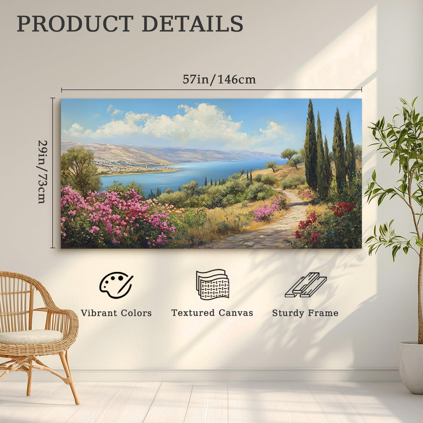 crmotu Large Landscape Wall Art, Mountain Wall Art, Lake Pictures Wall Decor, Pastoral Scenery Canvas Prints, Meadow Wildflower Paintings for Living Room Bedroom Dining Room Farmhouse 29x57inch
