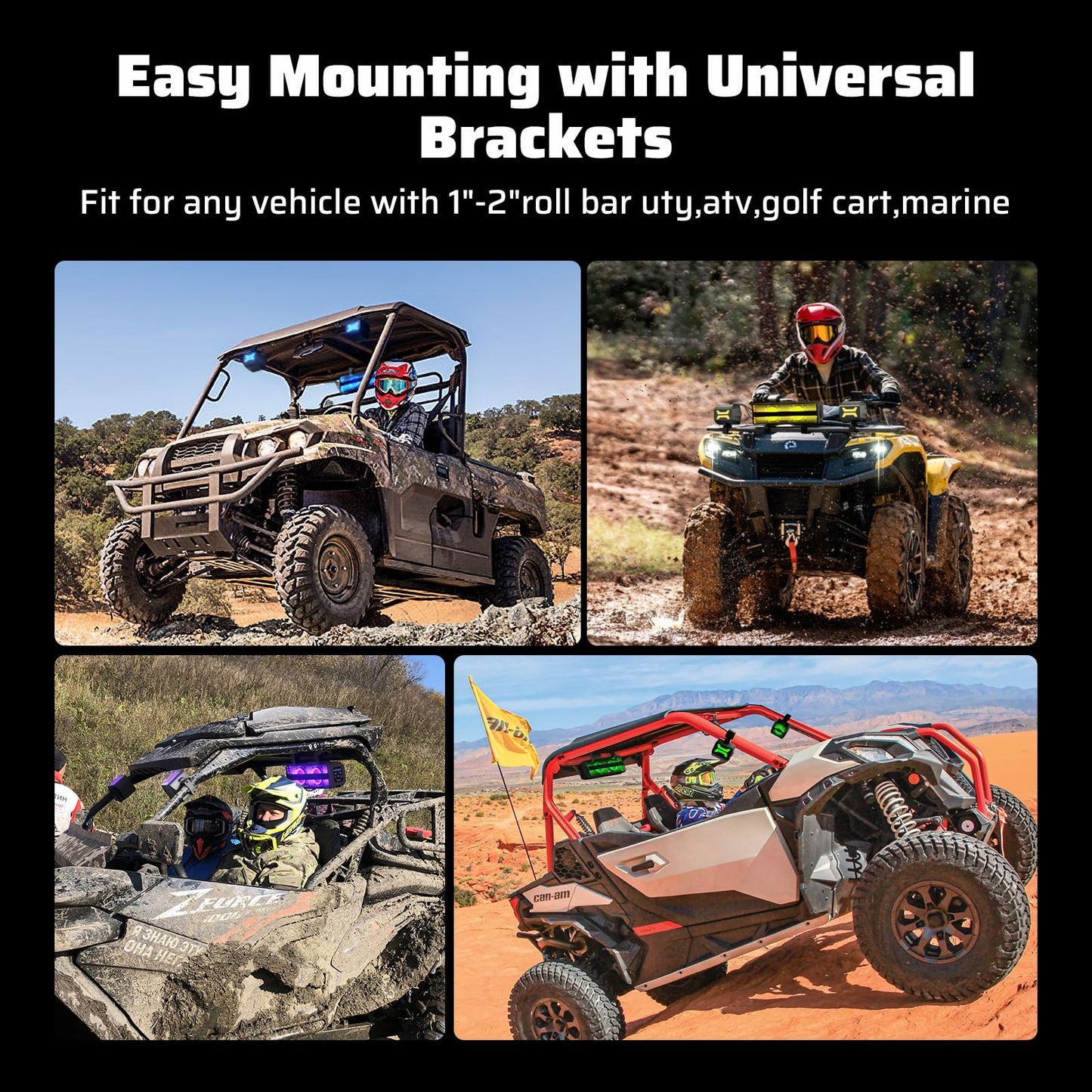 Ehaho 2.1CH Stereo UTV Sound Bar (Subwoofer) and Speakers, 16 Inch Bluetooth ATV Soundbar with RGB Lights, Waterproof Golf Cart Speakers, Marine Sound bar Compatible with SXS Polaris RZR Can-Am