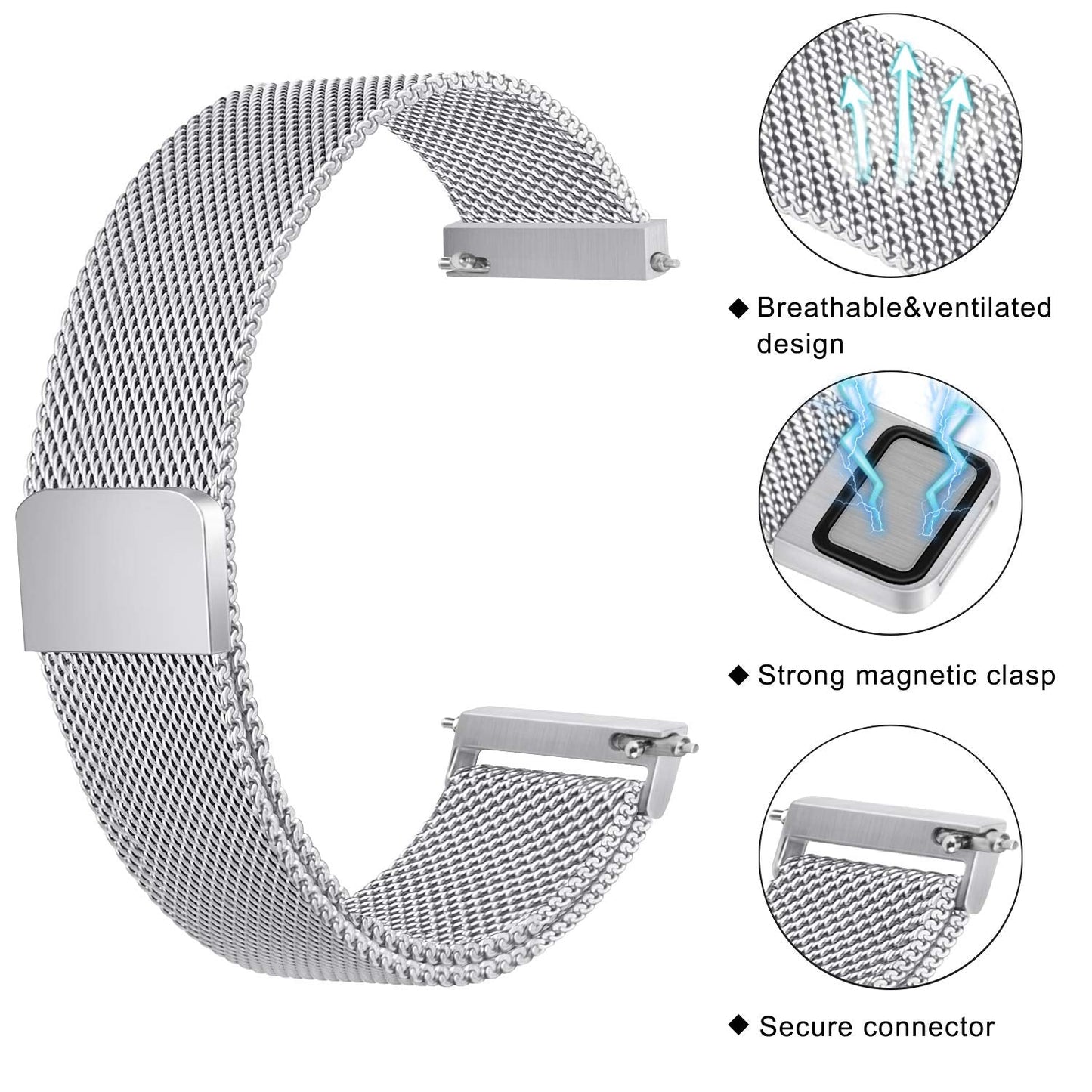 Veryfit Smart Watch Bands for IDW13, IDW16, IDW19 Smartwatch, Stainless Steel Metal Replacement Bracelet Strap for Fitpolo IDW13/Woneligo W13/FITVII HM57, ENOMIR/TOOBUR/MILOUZ/Gydom/Faweio/Veryfit IDW19 (Silver)