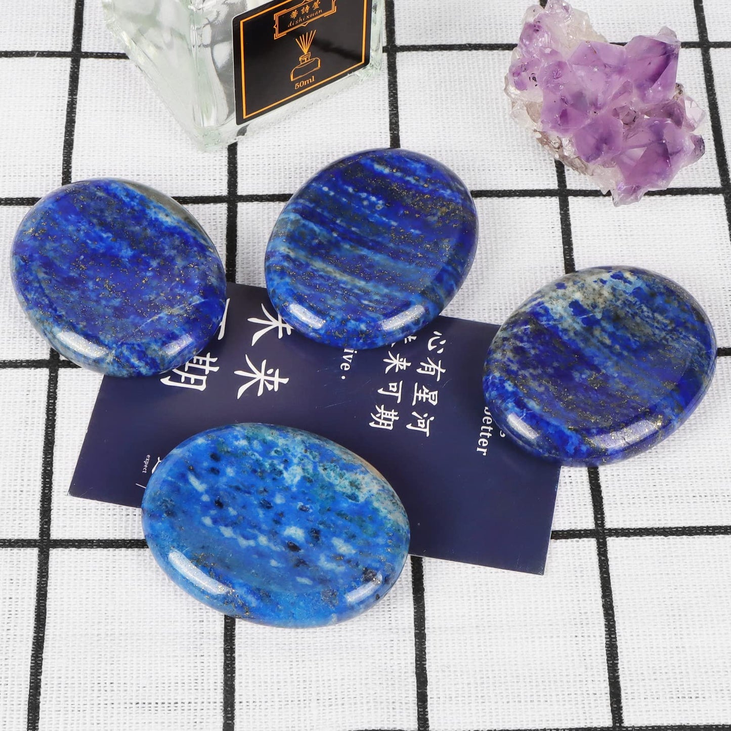 Artistone 2" Lapis Lazuli Crystal Worry Stones,Hand Carved Gemstone Pocket Blue Thumb Palm Energy Healing Anxiety Stones for for Meditation Chakra Balancing Collection