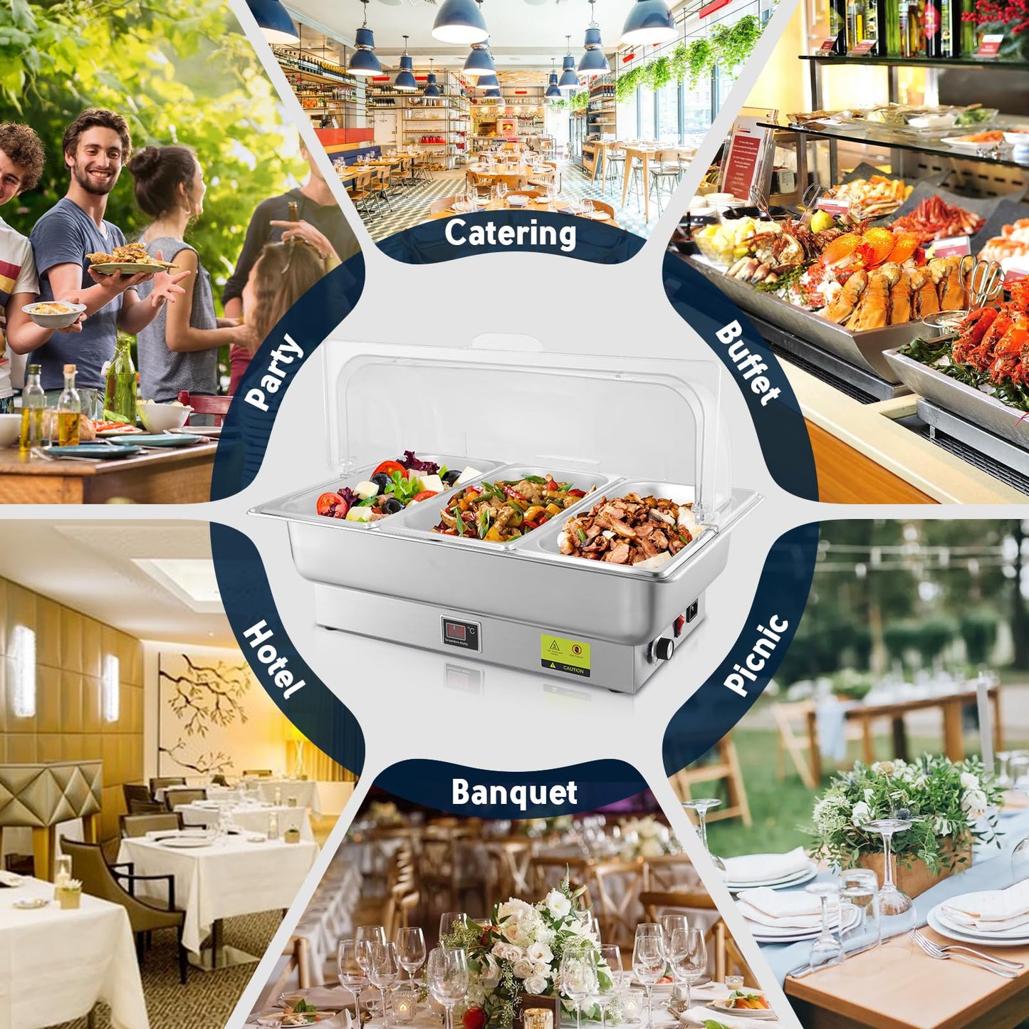 THXSUN Electric Chafing Dish, 3 x 3QT Size Electric Chafing Dish Buffet Set with Rotary Knob Adjustable Temp, 700W Electric Buffet Servers and Warmers with Roll Top for Catering