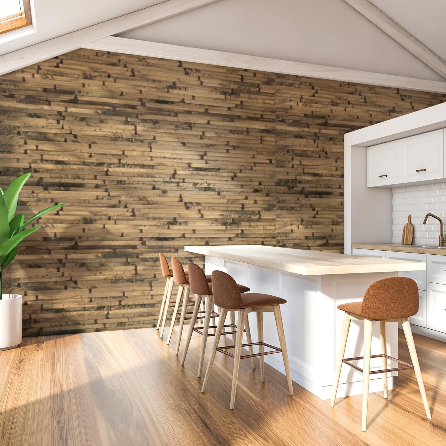 Art3d Natural Bamboo Wall Panel for Interior Wall Decor, Renewable Pole Wrap Wainscoting Paneling for Wall Ceiling Furniture Cabinet Office, 48 x 96 Inch - Dark Burned
