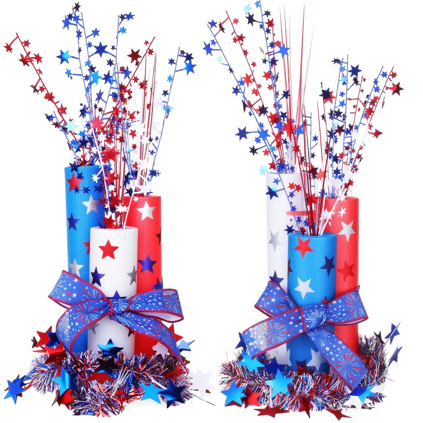 Maasechs 4th of July Foam Firecracker DIY Kits Patriotic Decorations Include Red White Blue Foam Noodles Stars Branches Sticker Ribbon Tinsel Garland for Independence Day Memorial Day Home Party Decor