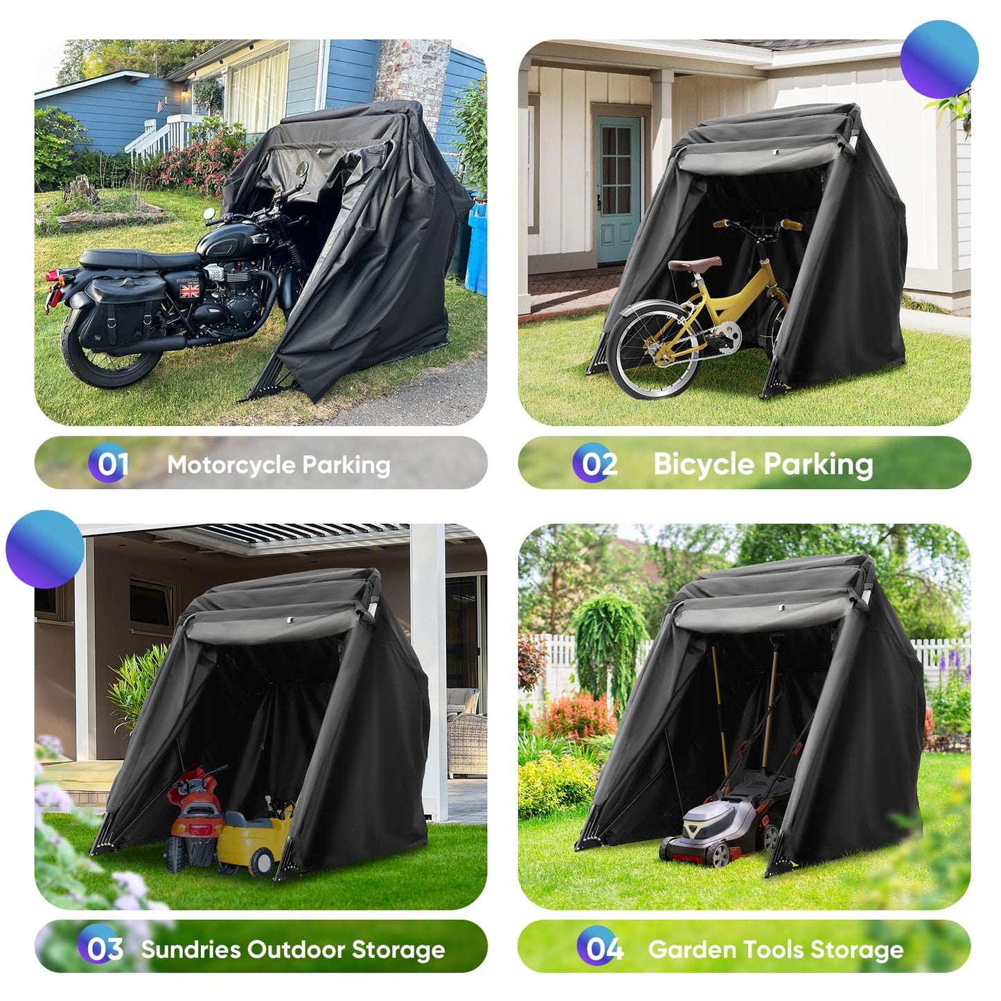 Quictent 136"x 54" Motorcycle Storage Shelter with Code Lock & Carry Bag Heavy Duty Vehicle Shed Cover Garage Tent with 2 Roll-Up Side Windows - Black