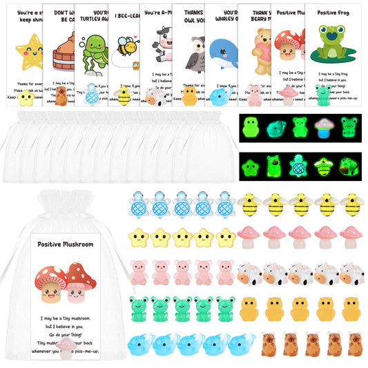 50 Set Employee Appreciation Gifts Bulk for Coworkers Mini Luminous Resin Animals Thank You Staff Gift Inspirational Affirmation Greeting Cards Motivational Gifts for Employees Teacher Nurse Team