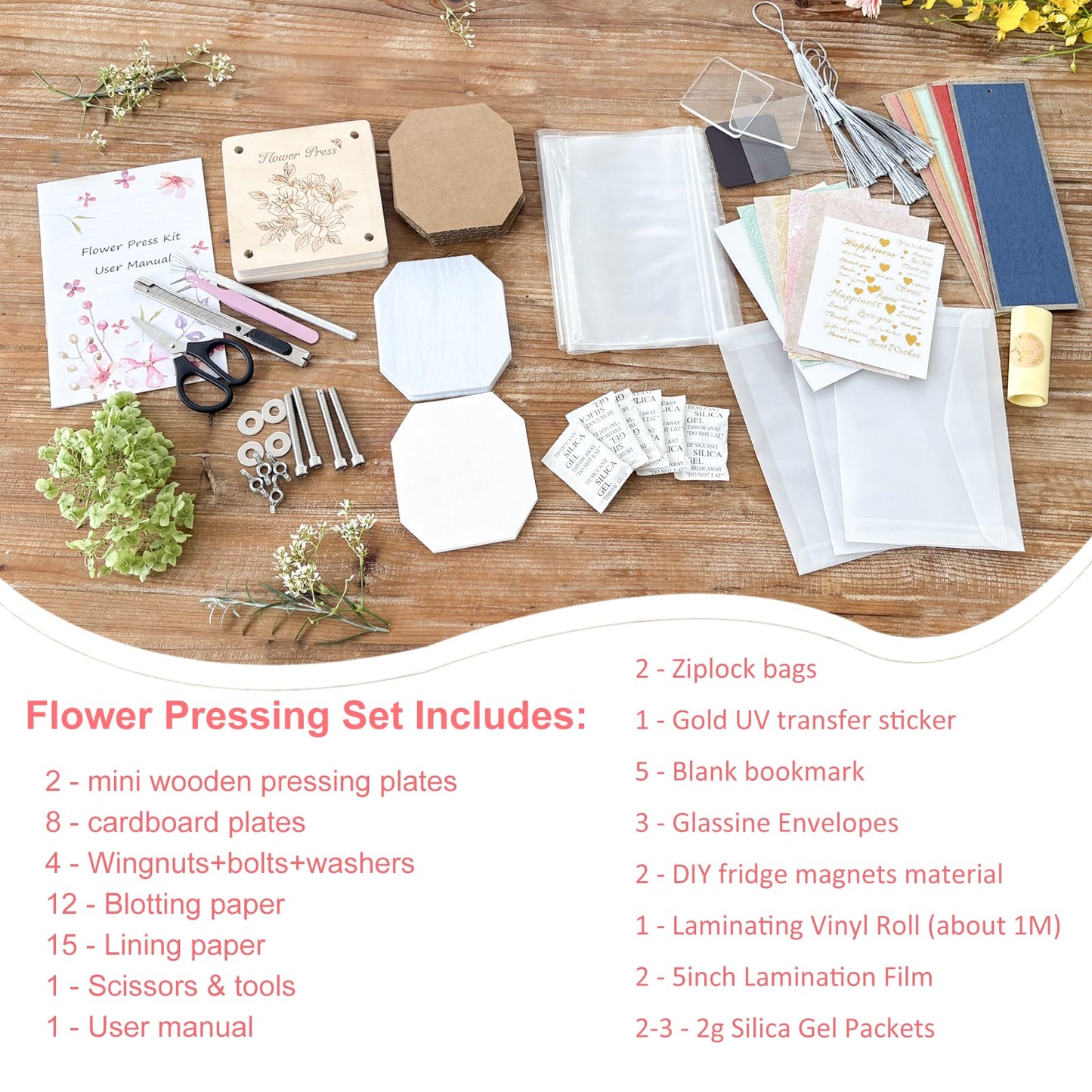KAXYEW Mini Flower Press Kit, 3.9"x3.9" Wooden Flowers Pressing Boards DIY Pressed Flowers Art - Fridge Magnet Bookmark Art Craftst Presservation Gifts for Flower Plant Lovers