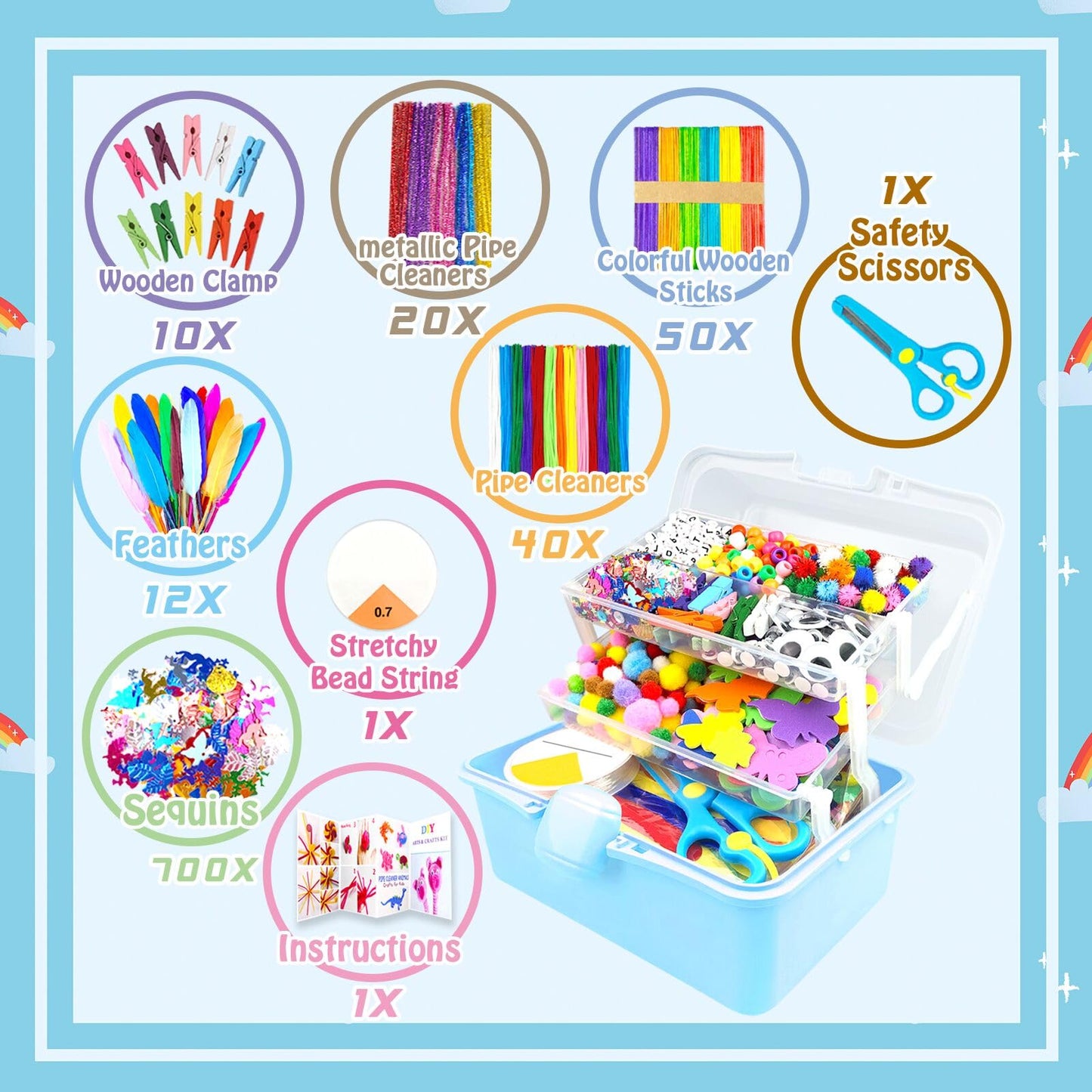 3000Pcs Arts and Crafts Supplies for Kids Craft Kits with Pipe Cleaners Crafting Supply All in 3 Layered Craft Box DIY Crafts for Kids Ages 4-8 8-12 Homeschool Supplies Toys Gifts for Girls & Boys