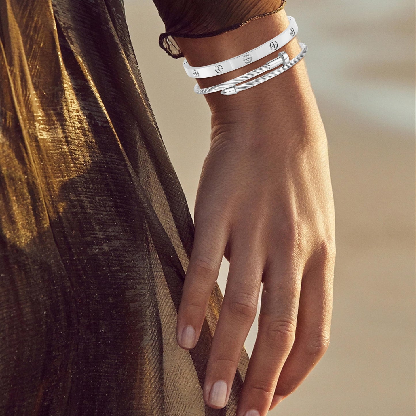 Camhanno Stackable Silver Bracelets for Women Stainless Steel Love & Friendship Bangle, Mothers Day Valentines Birthday Christmas Jewelry Gifts for Mom Her Wife Grandma (Style 8)