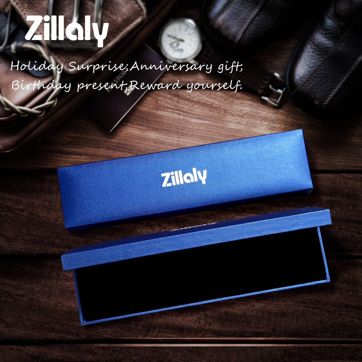 Zillaly Men's Stainless Steel Two-Tone Square Link diamond Bracelet in Black & Blue Ion-Plated Black (Blue)