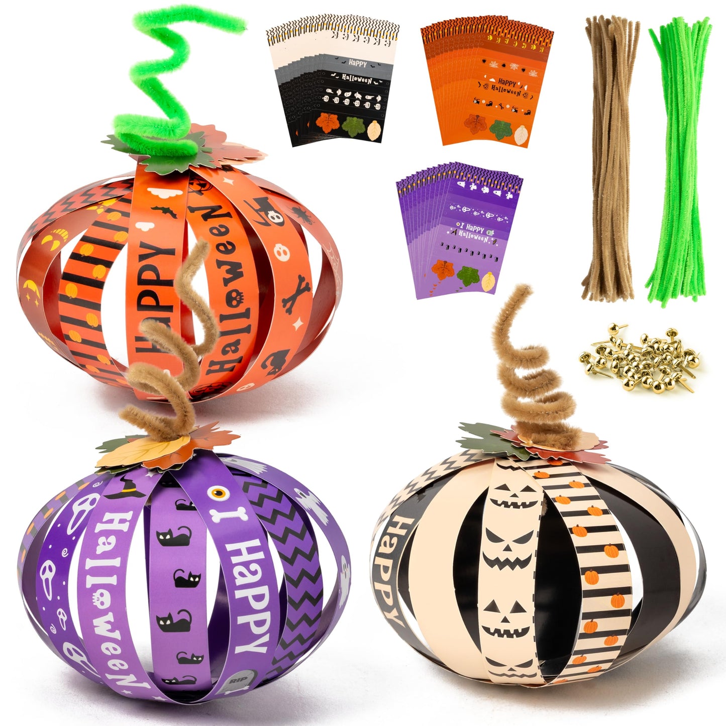 BeYumi Halloween Paper Pumpkin Craft - 36Pcs Paper Strip Pumpkin Craft Kit Kids DIY Fall Happy Halloween Holiday Thankful Kit Autumn Spooky Religious Decor Home School Classroom Party Fun Activities