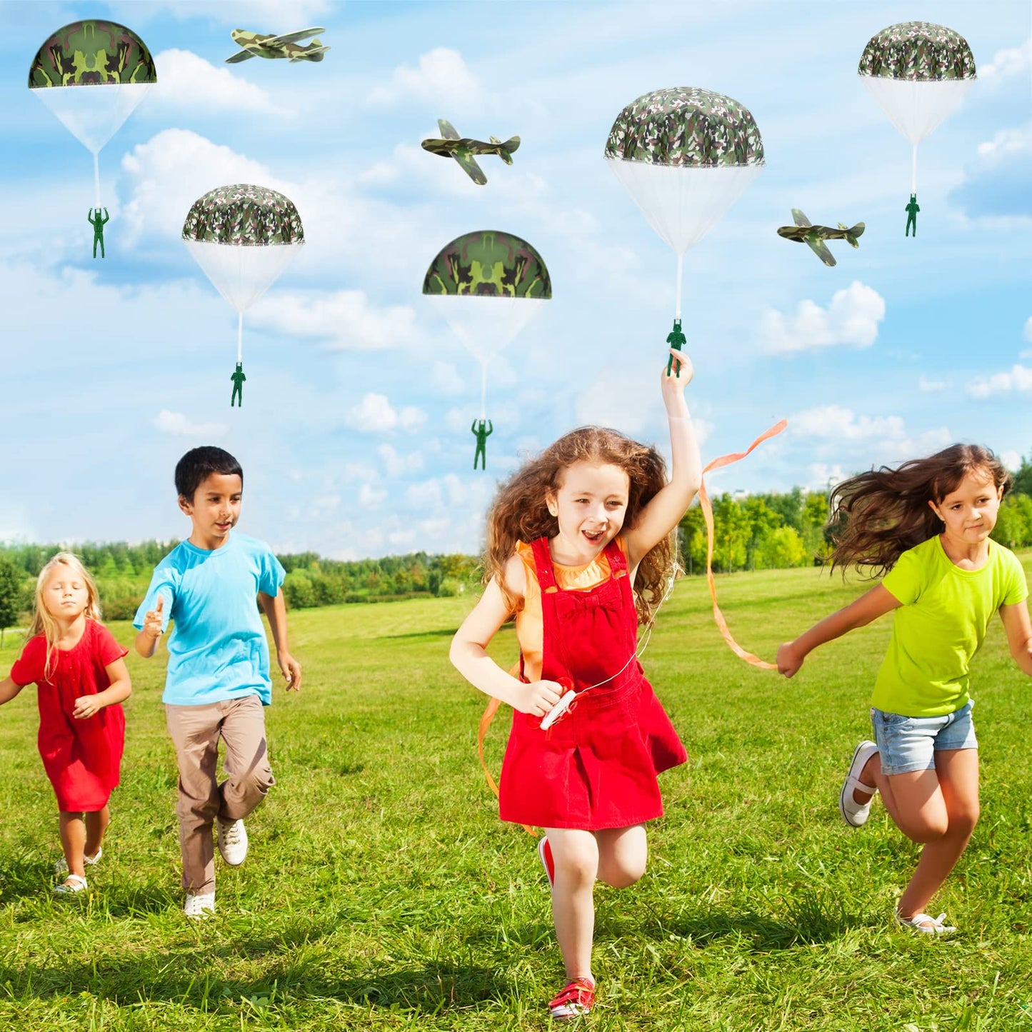Jerify 12 Pcs Parachute Toys and Camouflage Foam Airplanes Set, Parachute Army Men Toys for Kids Army Hand Throwing and Foam Glider for Boys Gifts Outdoor Party Favors (Camouflage)