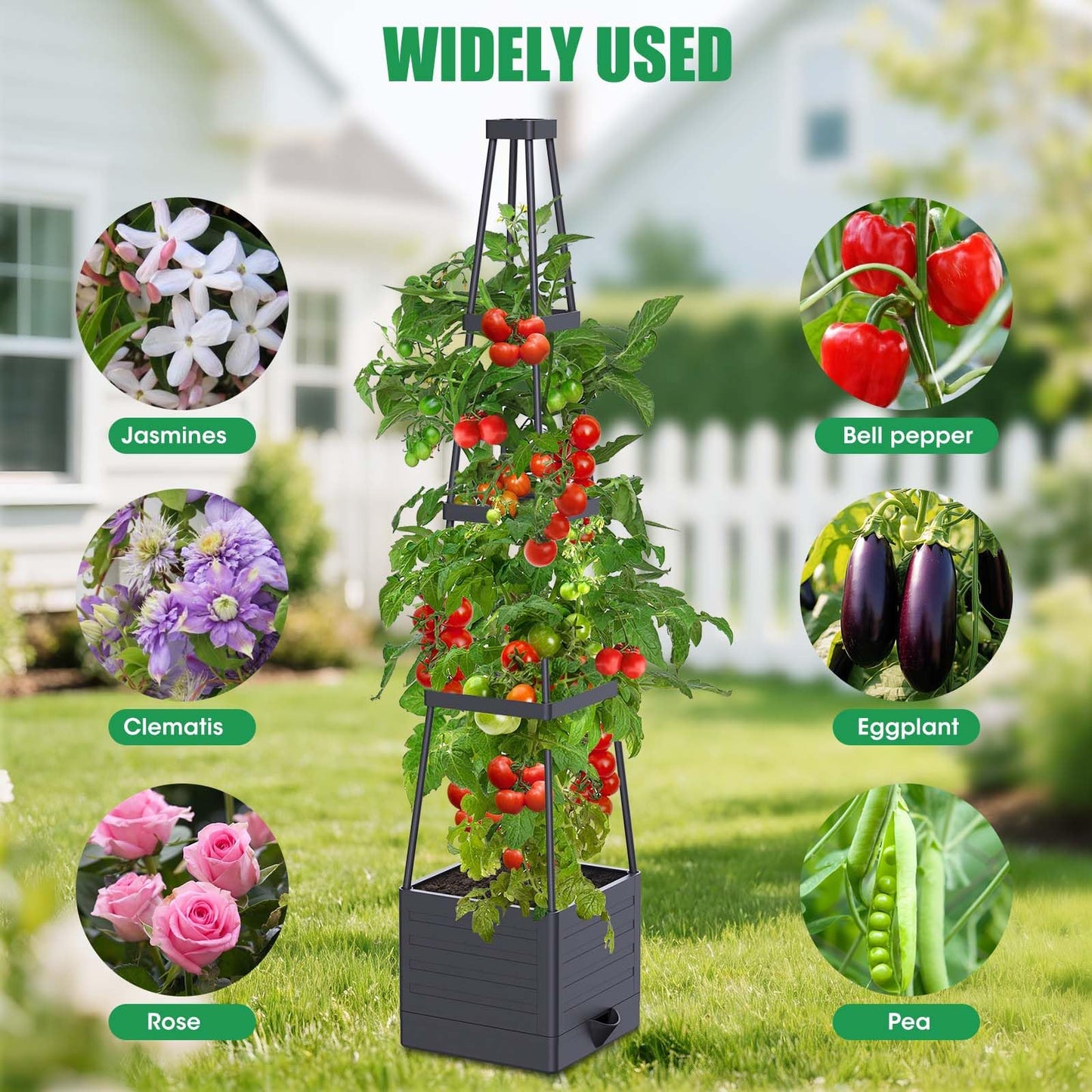 MQHUAYU 2-Pack Tomato Planter with Trellis, 57" Self-Watering Raised Garden Bed Planter Box, Tomato Cages for Indoor & Outdoor Climbing Plants, Vines, Vegetables, and Flowers (57x9.8x9.8IN)