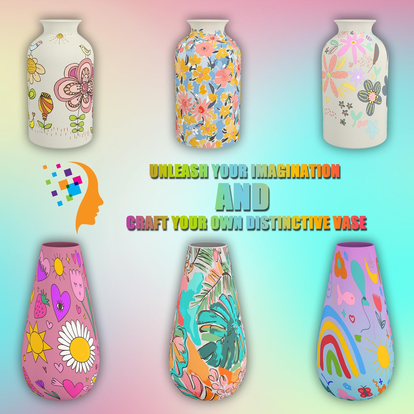 FTBox Crafts Kit for Girls Ages 6-12, Felt Flowers Bouquet and Paint Vase Art Craft Project for Girls, DIY Activity Christmas Birthday Gift for Kids Age 8 9 10 11 12 Year Old (Ceramic Vases)