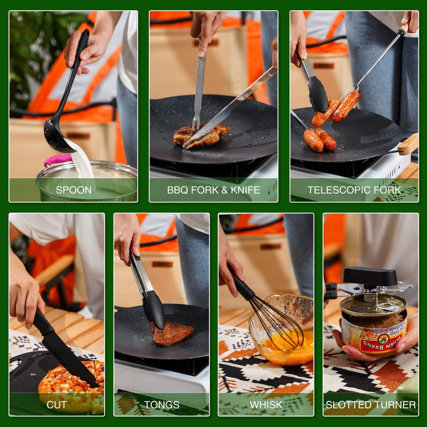 Wesqunie Camping Cookware Cooking Utensils Set - 30Pcs Camp Kitchen Essentials Set, Portable Outdoor Camper Gear Accessories, Stainless Steel & Silicone, Overland Equipment for RV Picnic Grill