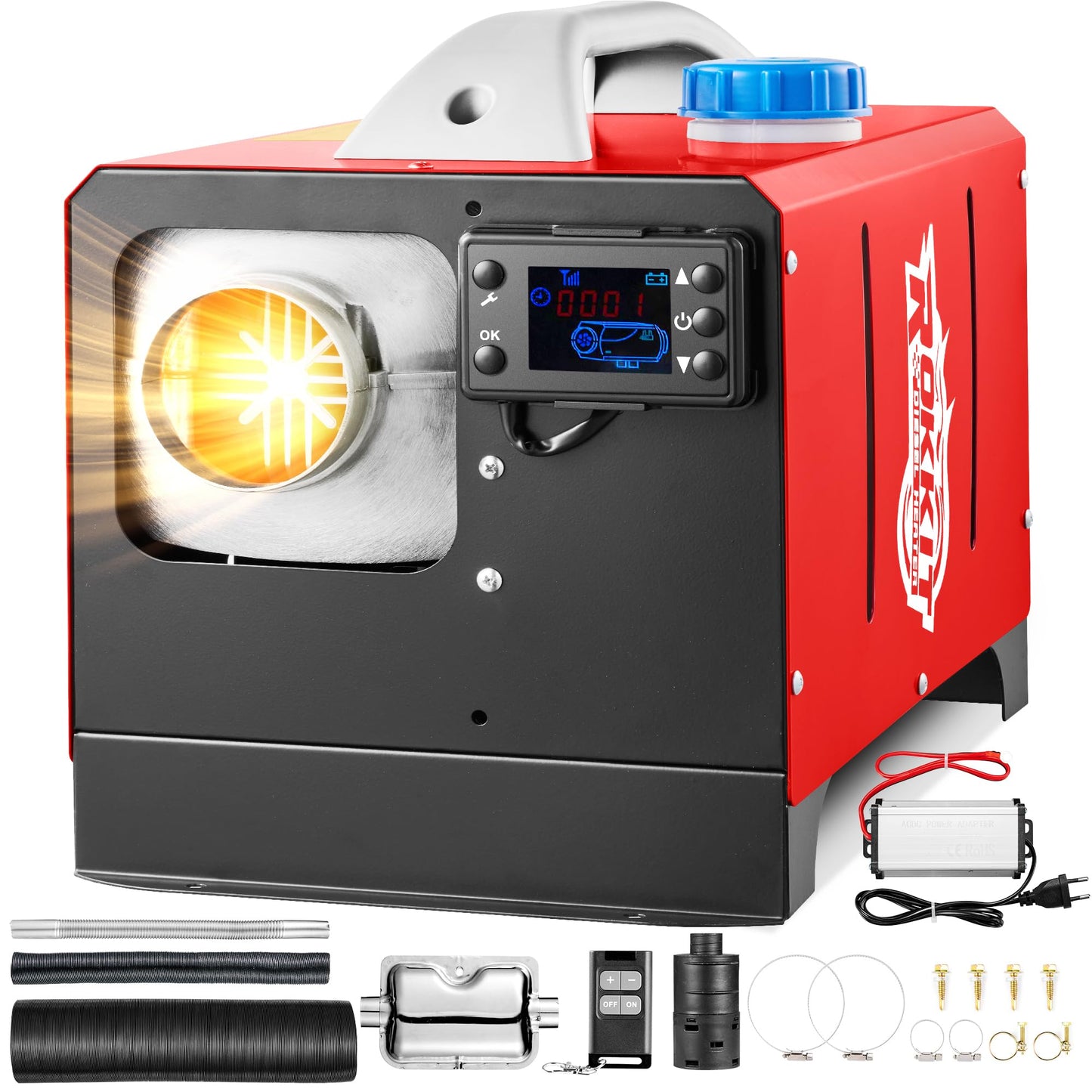 Diesel Heater 8KW, All-in-One Portable Diesel Parking Heater with LCD Thermostat Monitor & Remote Control, Fast Heating Low Noise Heater for Tent, Car, RV, Camper